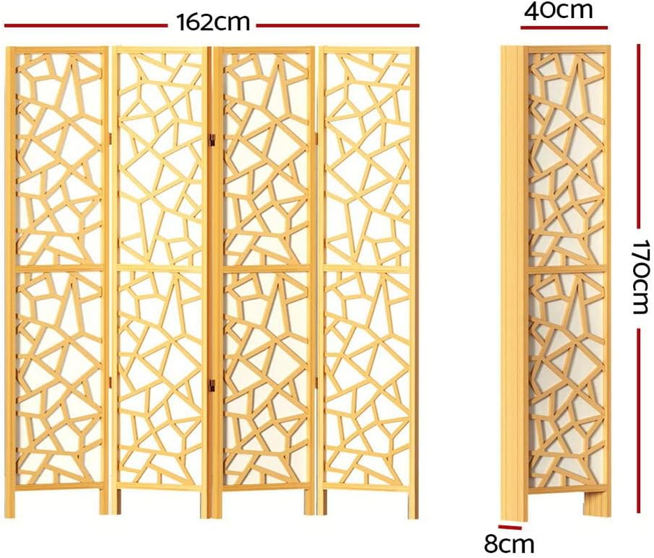 Artiss Room Divider, 4 Panel Folding Wooden Privacy Portable Screen Shelf Dividers Partition Wall Screens Home Pet Child Indoor Balcony Bedroom Furniture, Separator Water-Resistant Natural image number 6