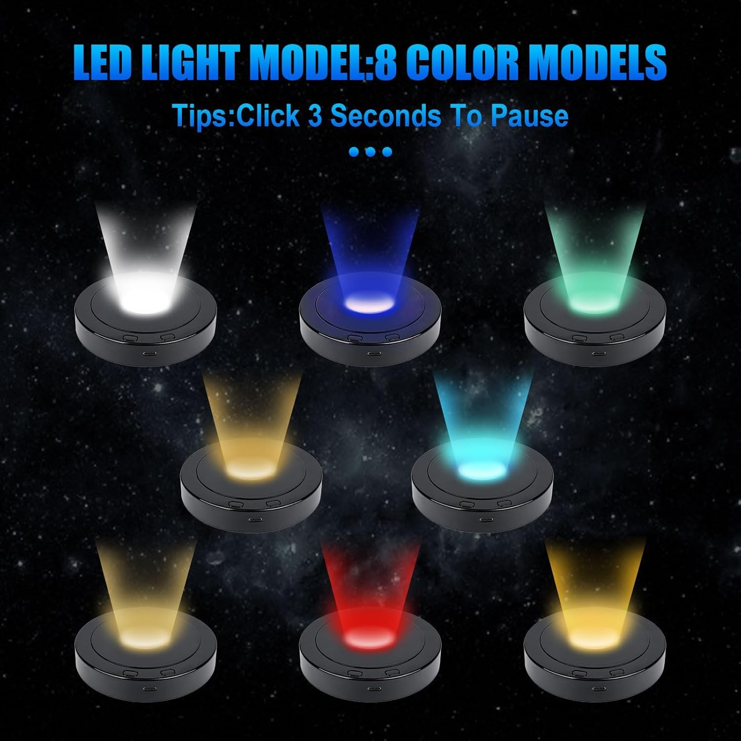 Dcvbny Rotatable round LED Light Base, 4 Revolving & 8 Light Modes, Black Led Display Stand, Multi-Color Rotating Base for Crystal Statues Glass Ball Glass Art image number 3