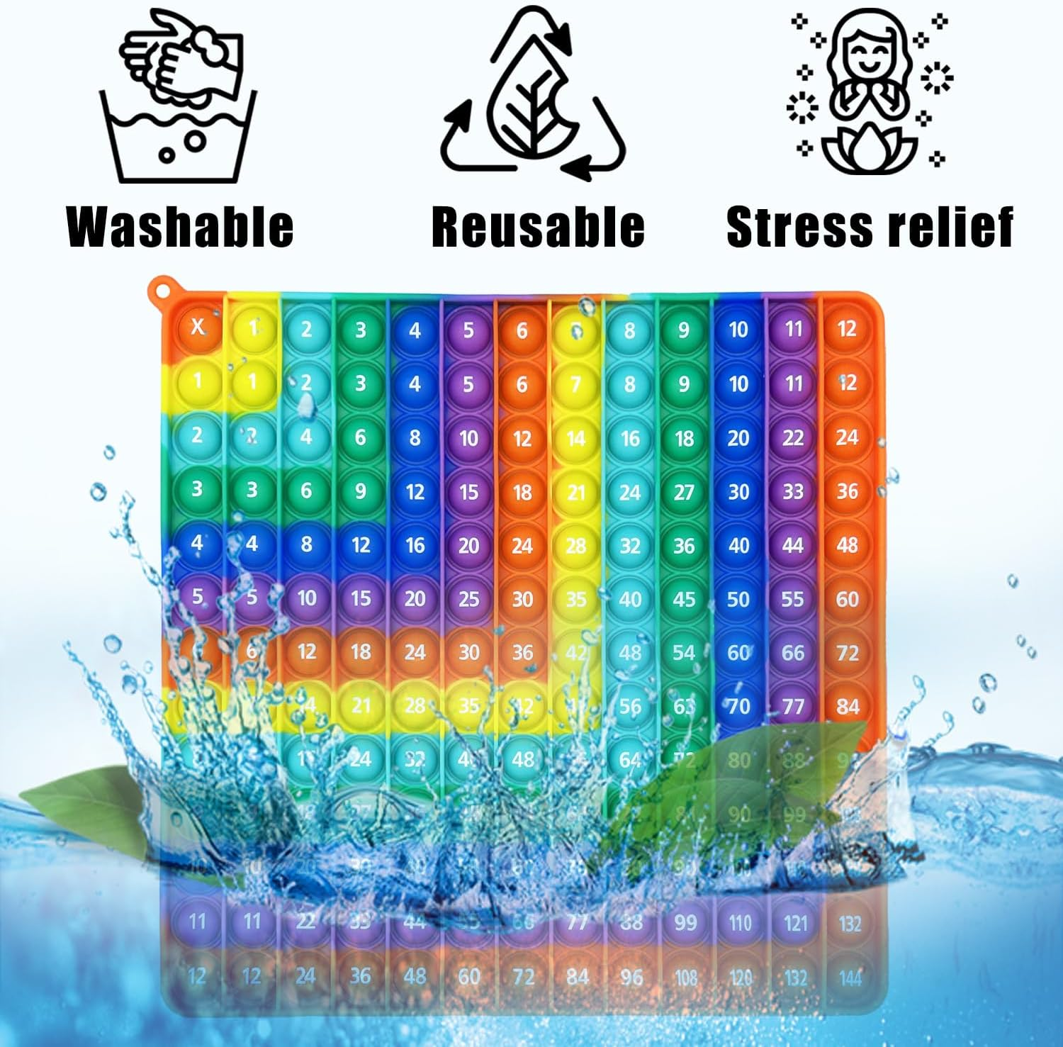 PETBSNVB Big Size Multiplication Pop It, Learn Counting and Multiplication with Pop Fidget Toy, Number Pop It, Fidget Toys, Bubble Sensory, Pop It Numbers Anti-Anxiety Mouse Bubbles Sensory (Rainbow) image number 3