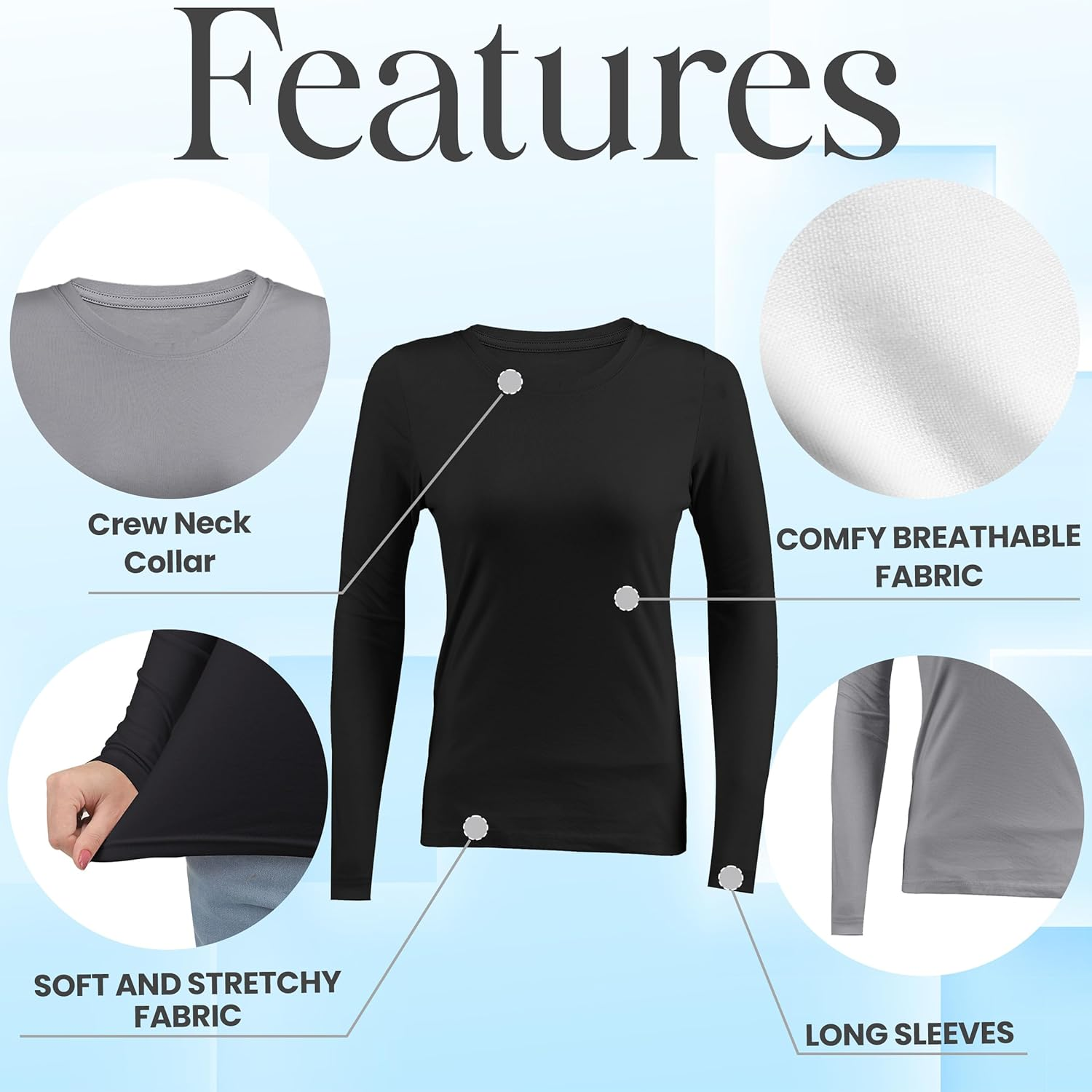 NY Threads 3 Pack Womens under Scrub Long Sleeve T-Shirt Slim Fit Underscrub Comfort Tee image number 5