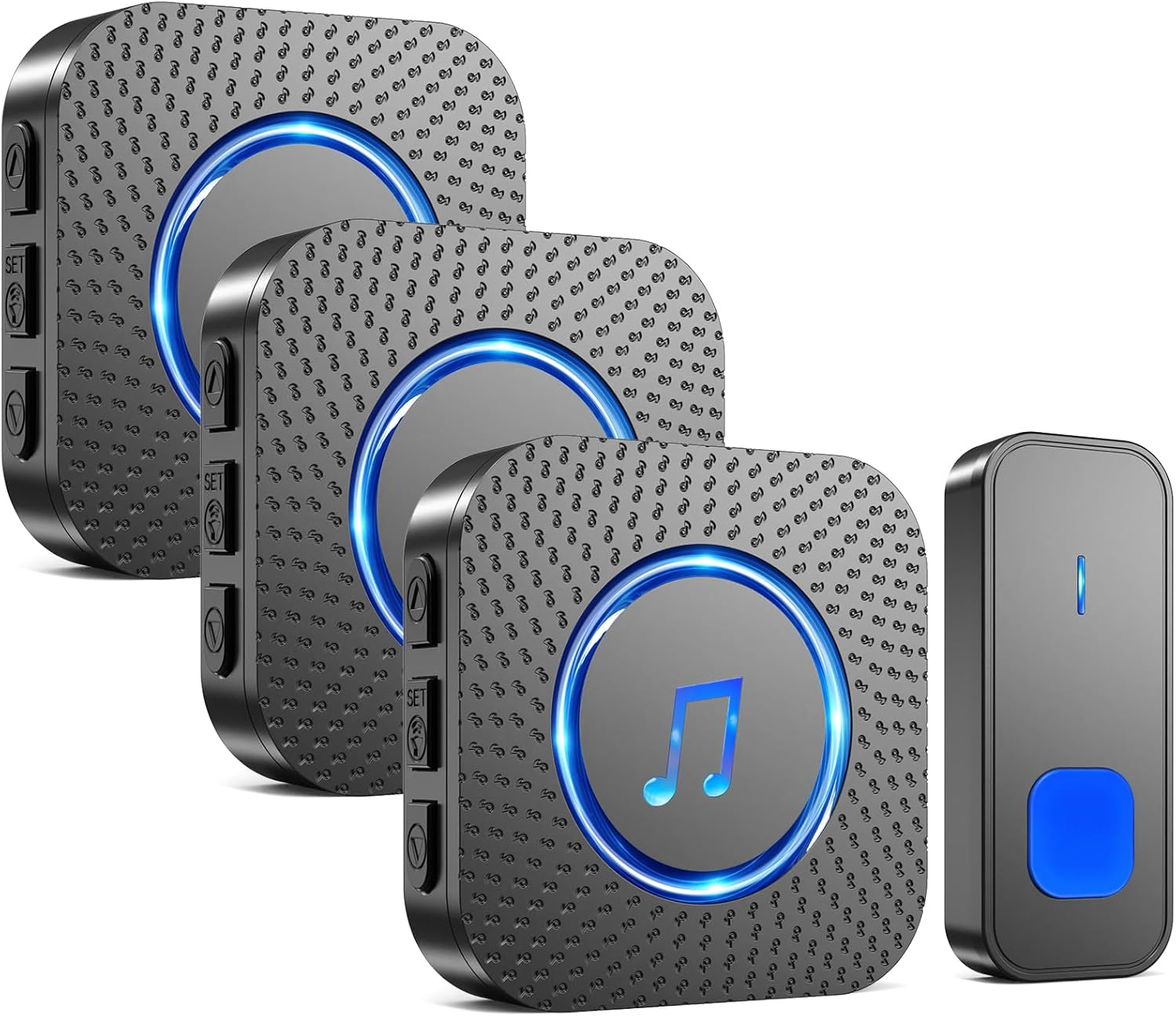 SURFOU Wireless Doorbell, Wireless Doorbell Set, 400 M Range, Outdoor, Waterproof, Front Door with 3 Receivers, Battery Operated Bell, Radio Transmitter with LED Flashing, 5 Vol. 55 Melodies, Black image number 3