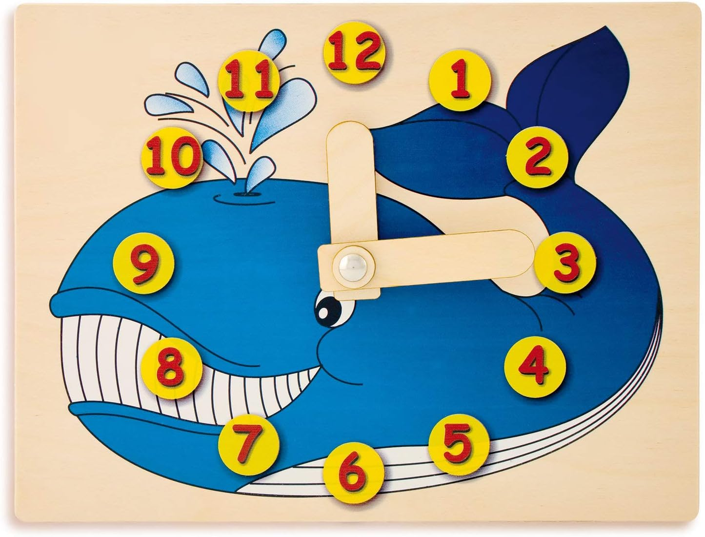 Dida - Educational Clock for Children - Whale - Playfully Learn the Time, a Children'S Learning Clock Made of Wood for Nursery, Preschool and Home