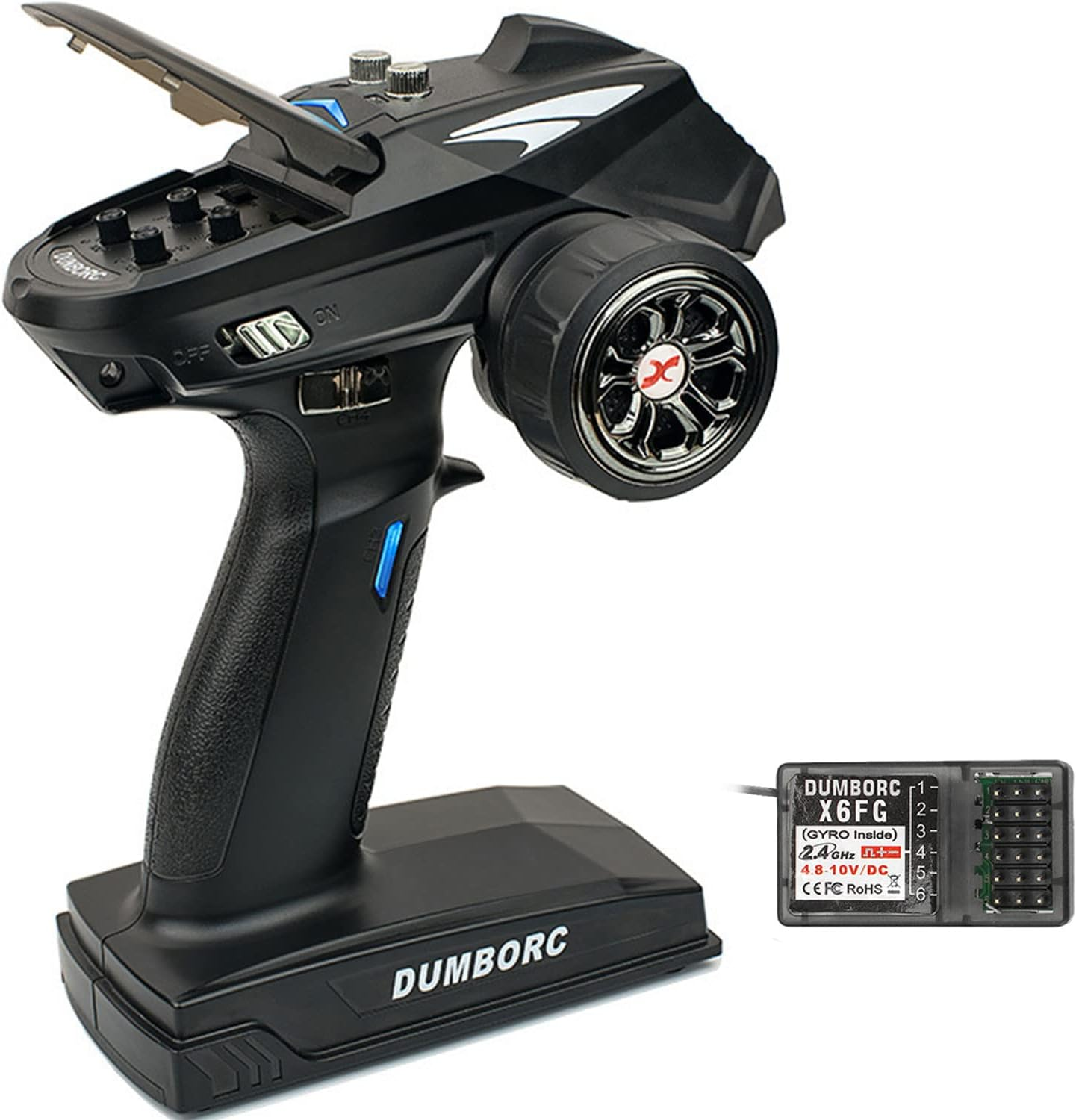 DUMBORC X6 2.4Ghz 6-Channel RC Transmitter, P6FG Receiver, Built-In Gyro, Radio Controller for RC Car/Boat/Tank Mixed Mode image number 2