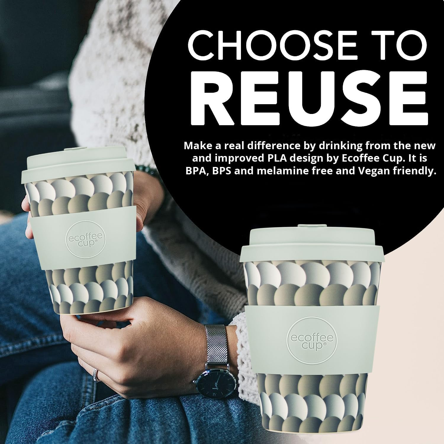 Ecoffee Cup 12Oz (350Ml) Reusable Coffee Cup &ndash; PLA Plant-Based Travel Mug with Silicone Lid, Melamine Free & Dishwasher Safe &ndash; Drempels image number 6