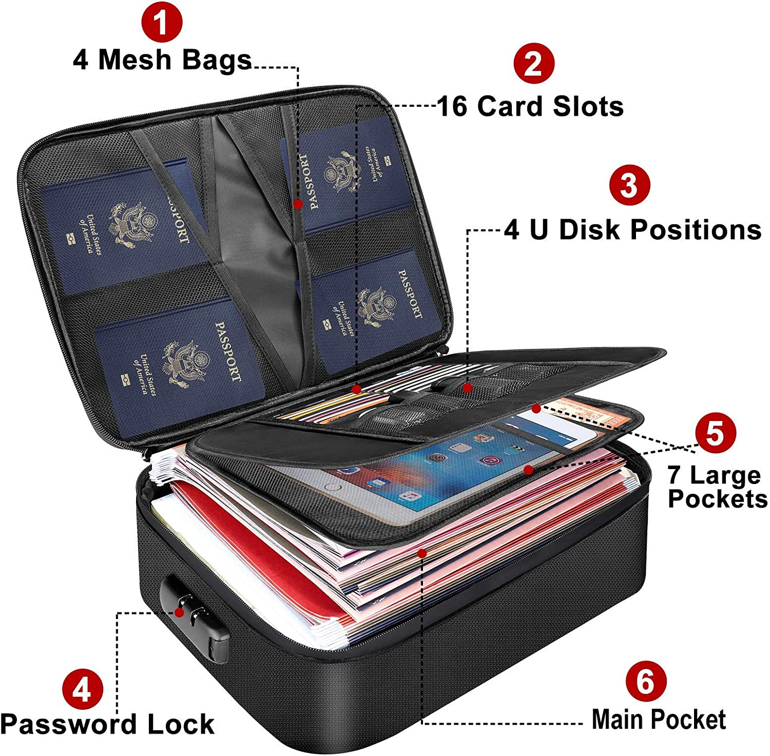 Docsafe 5200&deg;F Document Organizer with Lock,Upgraded Heat Insulated Fireproof＆Waterproof Box 8 Layers File Organizer,Portable Home Travel Safe Storage for Important Documents image number 6