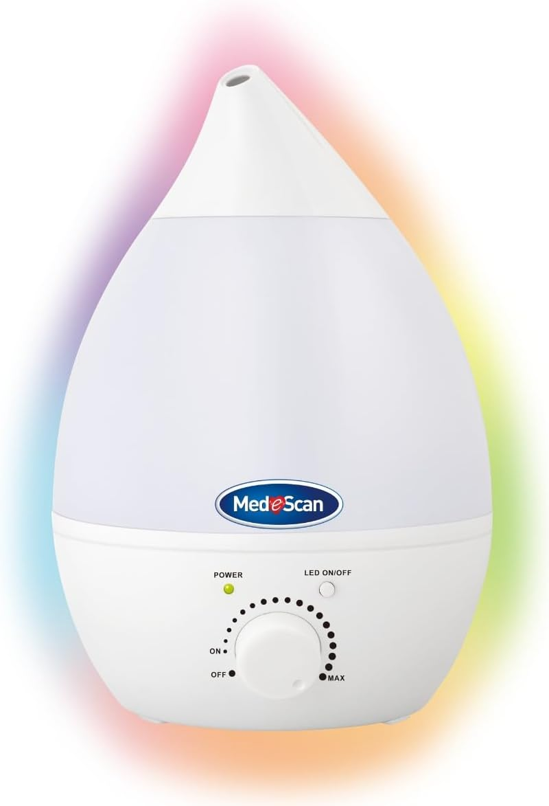Medescan Rainbow Mist Ultrasonic Cool Mist Humidifier &ndash; 2.8L Tank, 20H Runtime, Aromatherapy Tray, 7-Colour LED Night Light, Whisper-Quiet, Portable & Sleek Design for Home & Bedroom - Filter Required image number 2