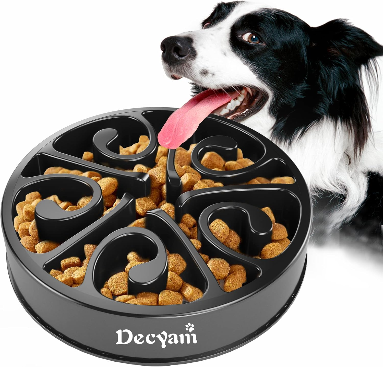Decyam Slow Feeder Dog Bowl Slow Eating Dog Bowl Pet Puppy Fun Puzzle Feeder Non Skid Bloat Stop Feeding Bowl (Small/Medium, Black)