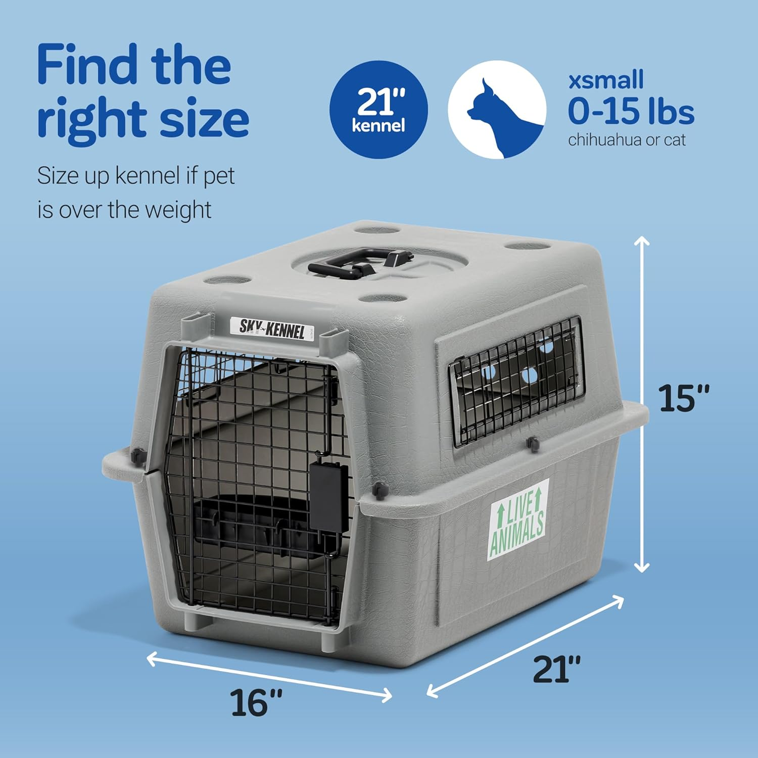 Petmate Sky Kennel - for Air and Travel, Airline Approved Dog Crate for Pets up to 15 Lbs, Heavy Duty Dog Kennel, Made in the USA- 21 Inches image number 2