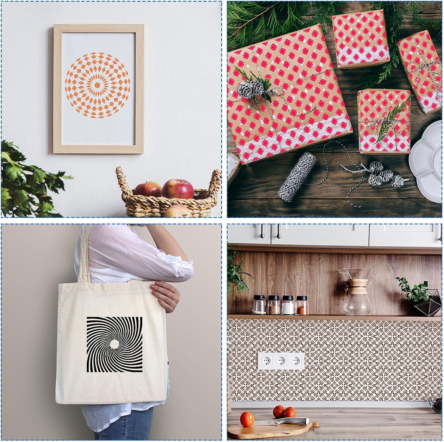 36 Pieces Geometric Stencils Painting Templates Mandala Art Drawing Stencil Templates for Scrapbooking Cookie Tile Furniture Wall Floor Decor Drawing Tracing DIY Art Supplies (7.87 X 7.87 Inches)