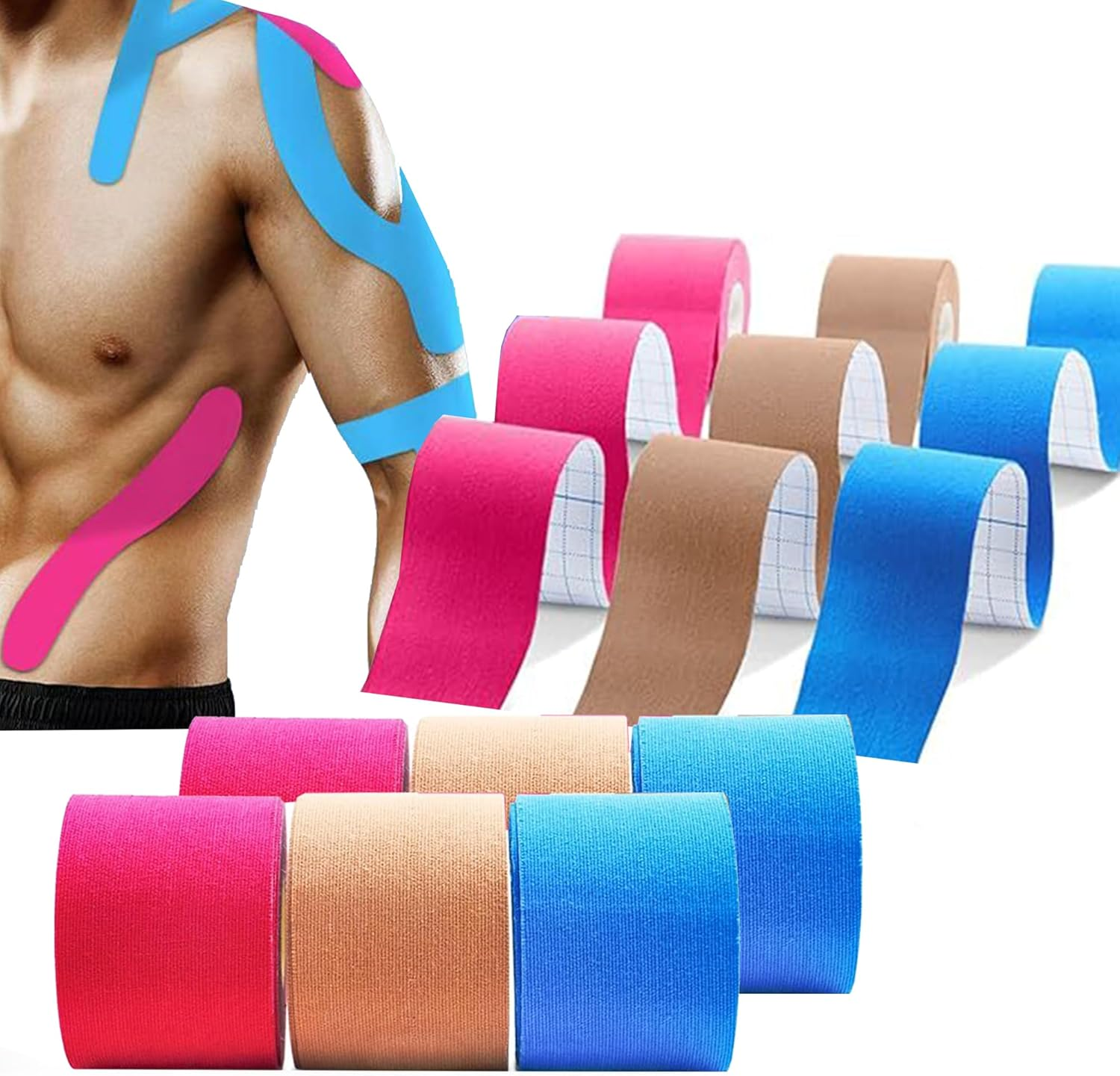 Kinesiology Tape, Unisex Kinesiology Tape, Latex-Free Sports Tape, Elastic Muscle Support Tape for Sports and Injury Recovery (5Cmx5M, 6 Rolls) image number 4
