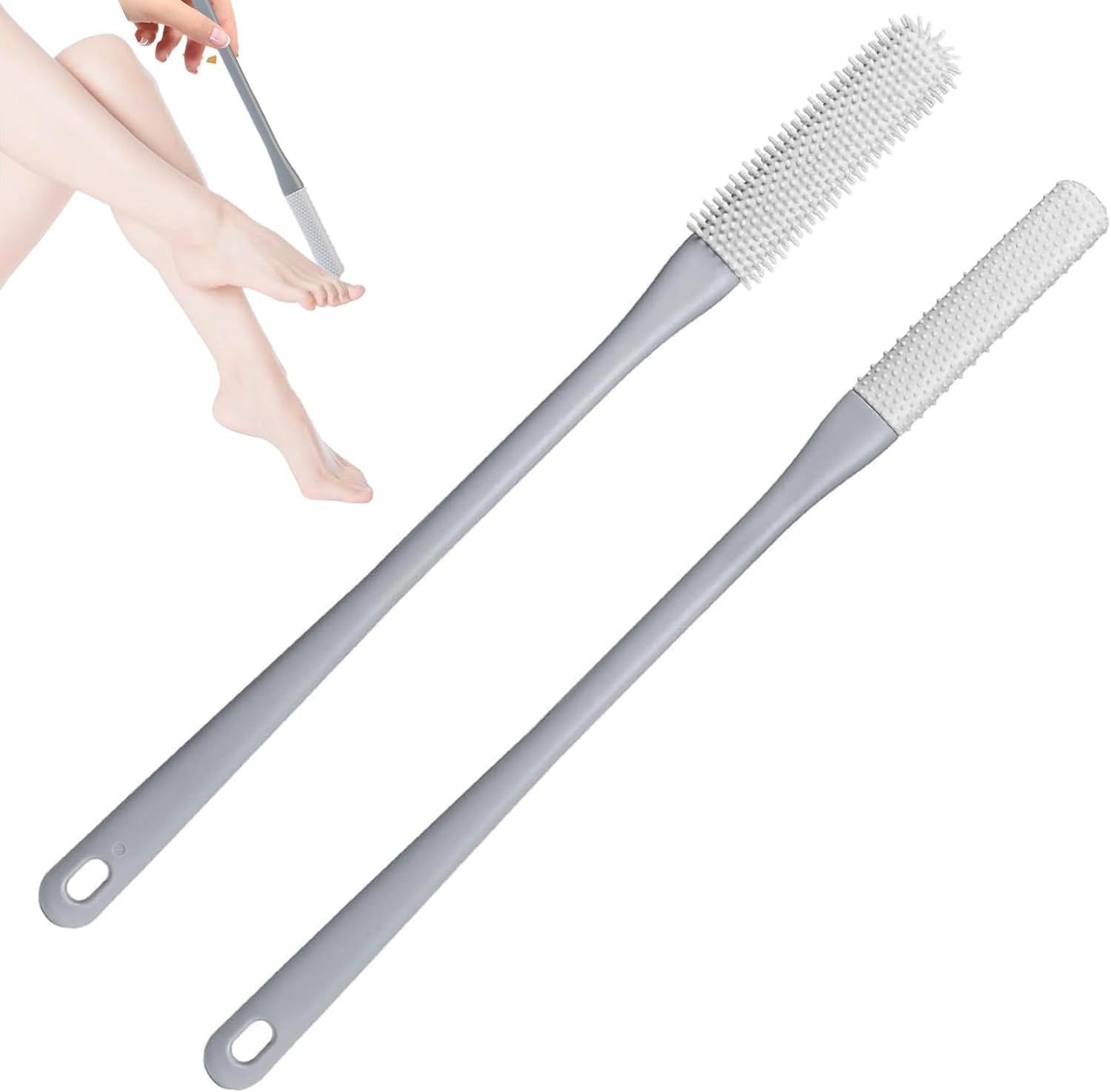2 Pack Toe Cleaning Brush,Silicone Foot Scrubber for Shower with Long Handle Soft Cleaning Bath Brush Feet Cleaner Scrub Foot Care for Seniors,Elderly, Men and Women (Grey, One Size) image number 3