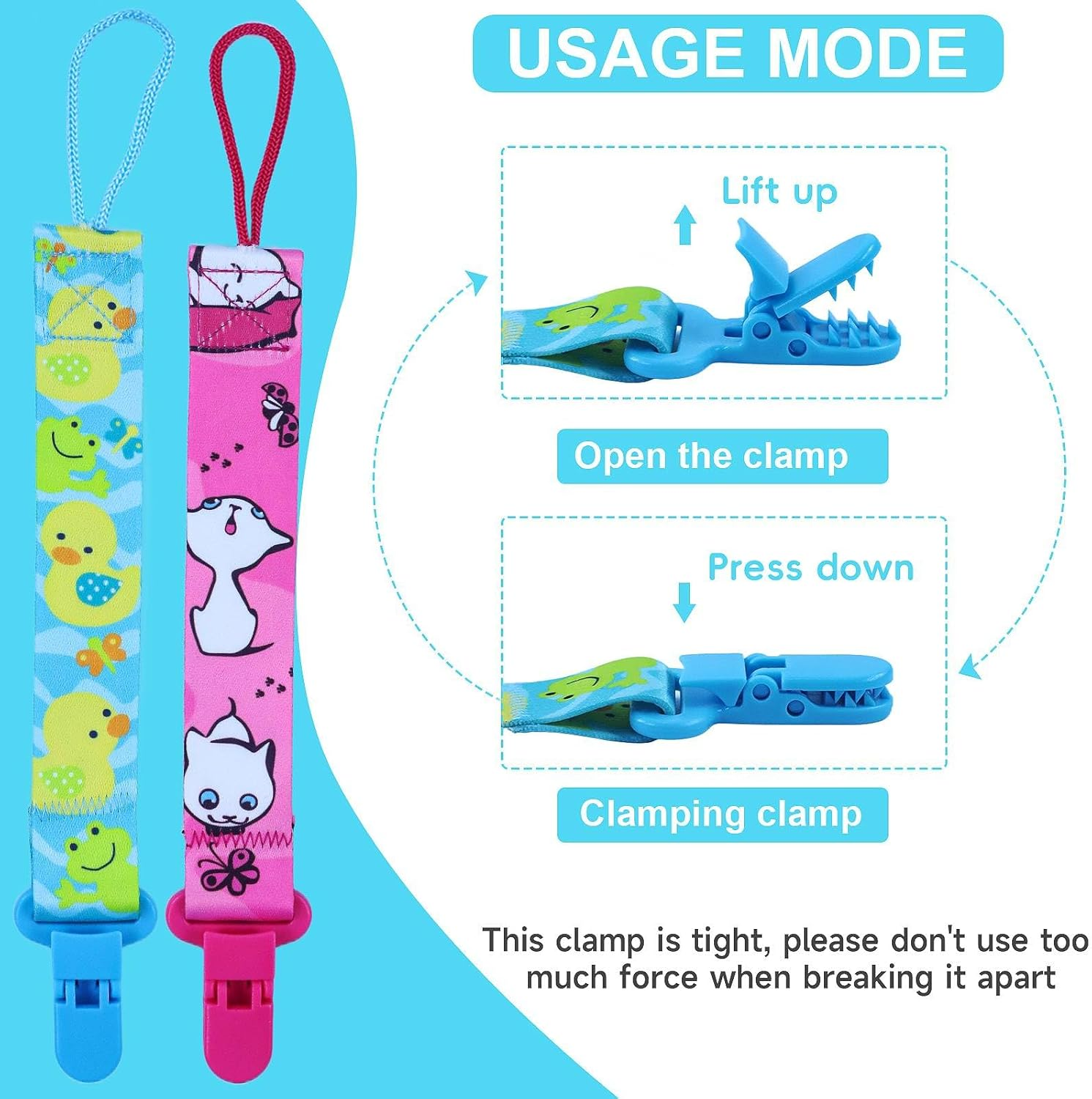 6 Pack Baby Pacifier Clip for Boys and Girls, Fits for Most Pacifiers, Cute Animals Pacifier Holder Dummy Clips Chain, Binky Styles Strap Holder, Lightweight Perfect for Kids Baby Teethers & Toy image number 5