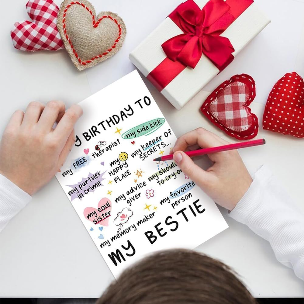 Sister Birthday Card Best Friend Birthday Card for Women Heartwarming Funny Greeting Card with Cute Pattern Blank inside for Sister Bestie Gifts image number 2