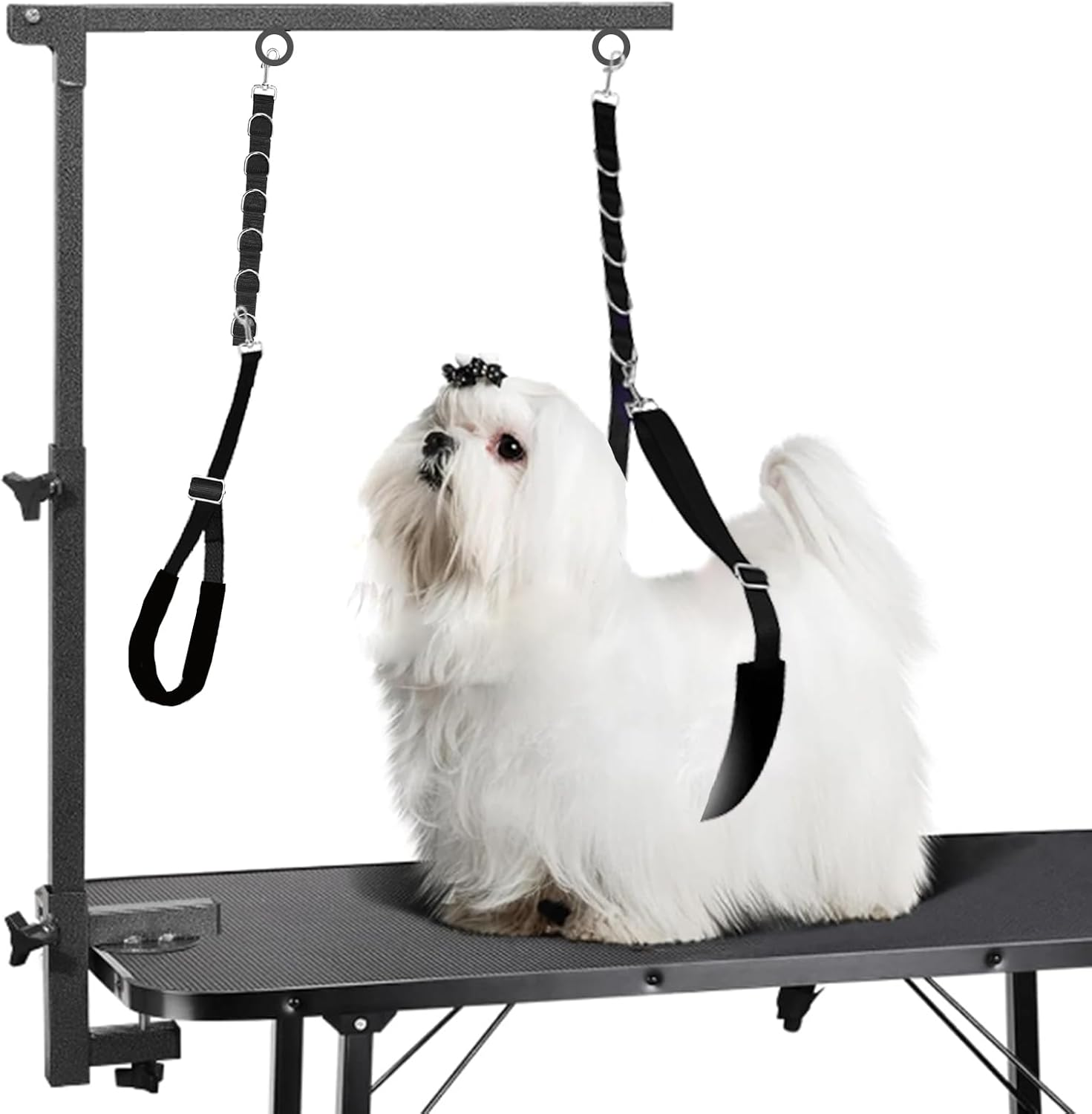 ASOCEA Adjustable Nylon Dog Grooming Belly Strap Leash Pet Bathing Restraint Band D-Rings Small Medium Dogs Cat Puppy Kitty Hair Cutting Washing Black image number 3