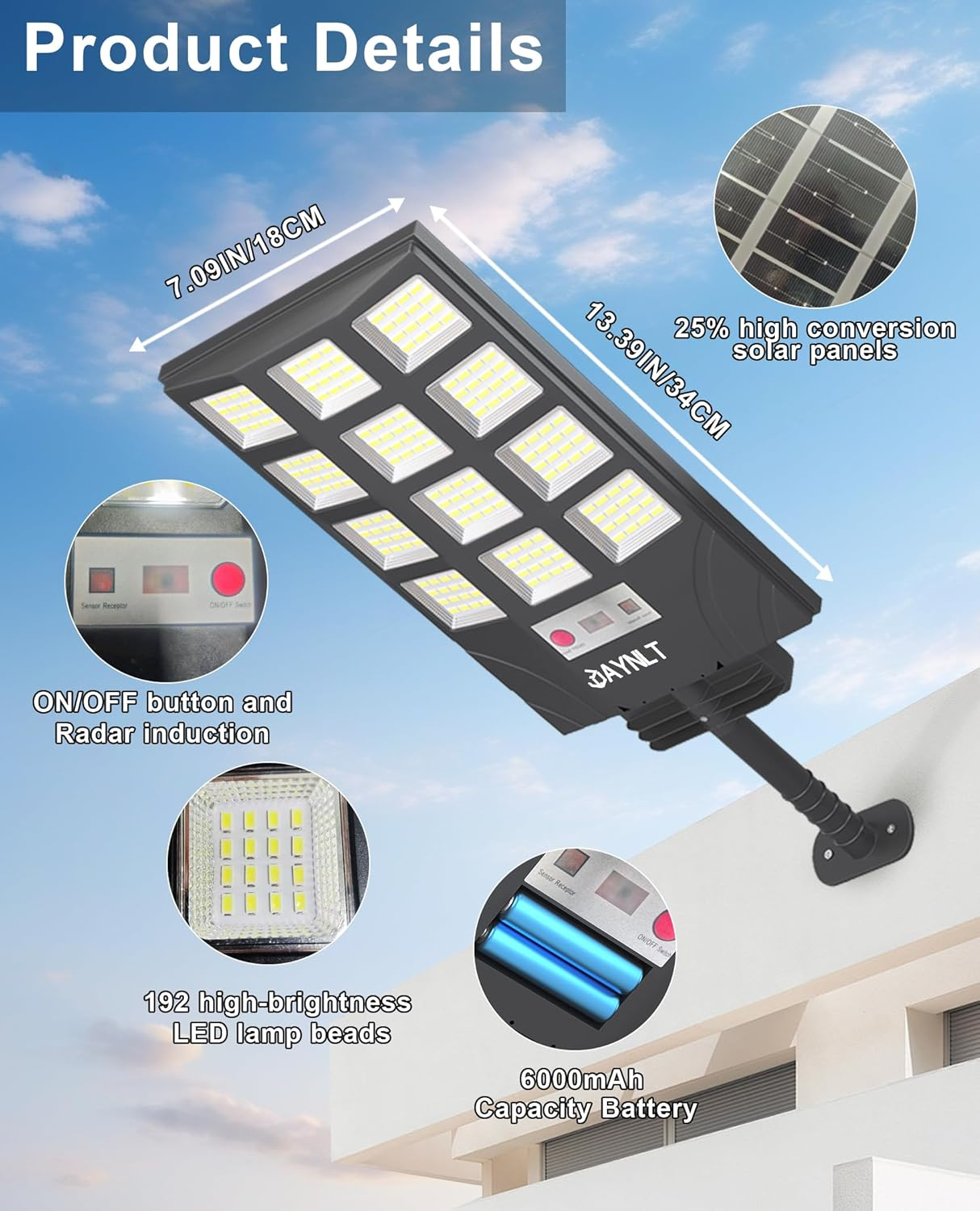 JAYNLT Solar Lights for Outside, 5 Lighting Modes Solar Flood Security Light with Motion Sensor & Dusk to Dawn&Remote, 6500K Street Lamps for Yard Garden,Shop - 4PACK image number 1