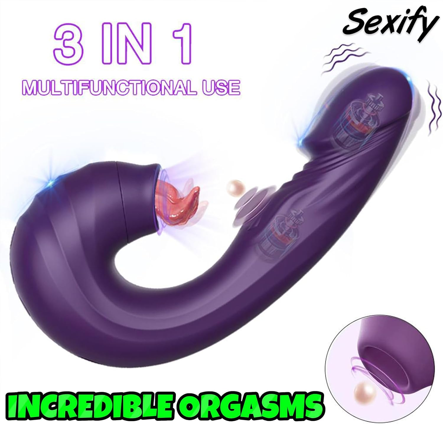 Clitoral Sucking G Spot Vibrator for Women - 3 in 1 Dildo Vibrators Clitoralis Stimulator with 5 Sucking G-Spot Slapping & 10 Vibrating Modes, Adult Sex Toys for Women and Couple image number 3