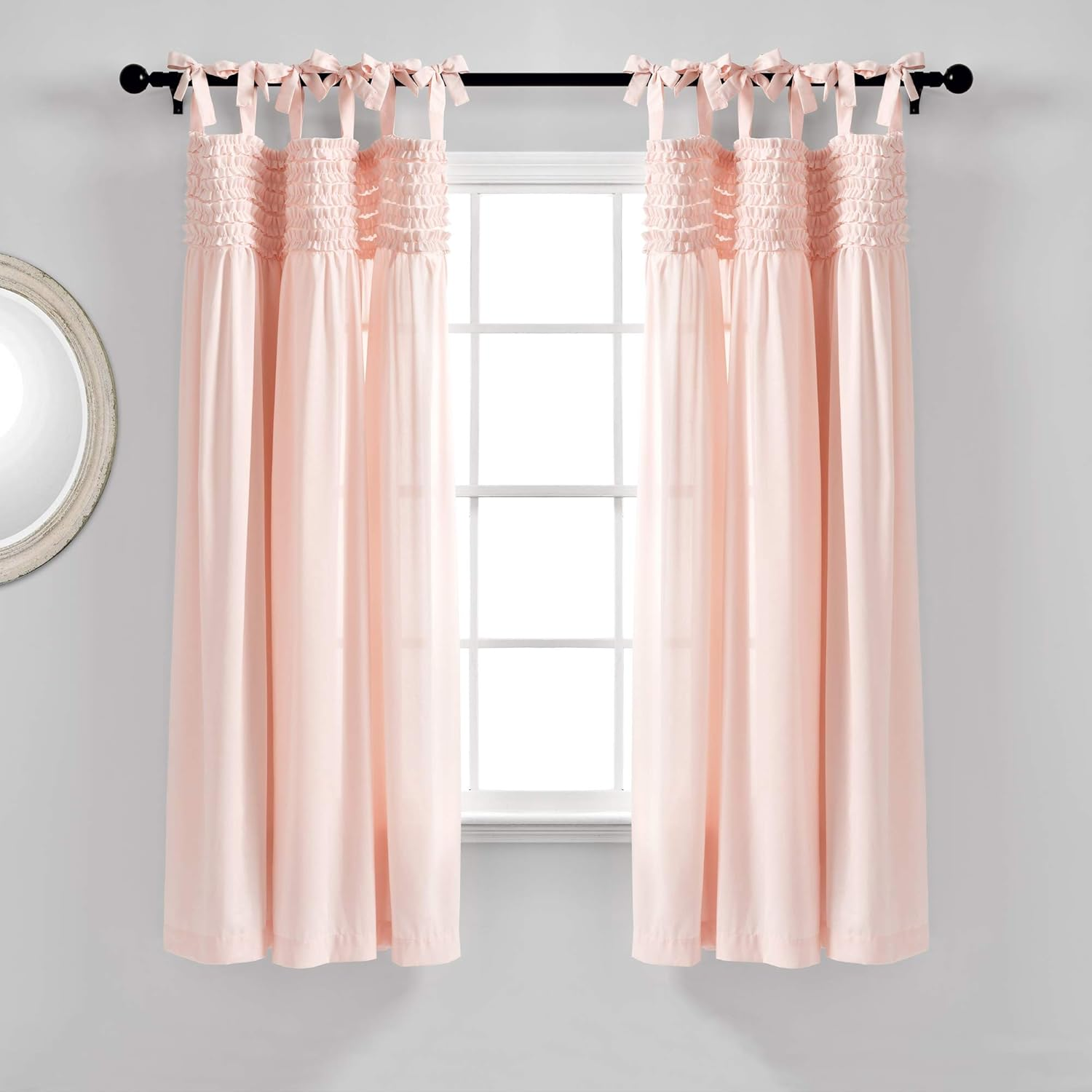 Lush Decor, Neutral Lydia Curtains Ruffle Window Set for Living, Dining, Bedroom X 40, 84 in L Panel Pair