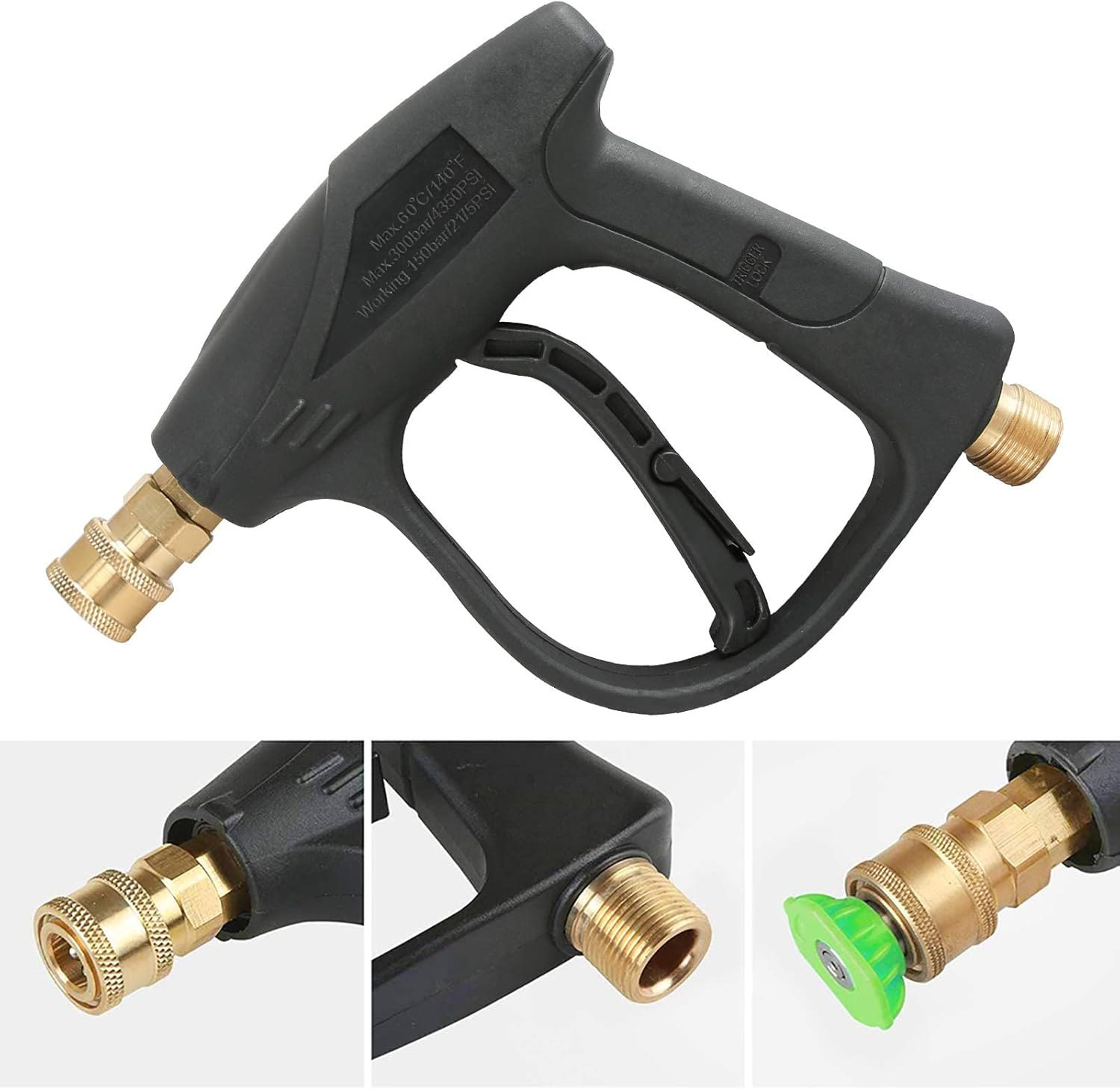 High Pressure Washer Gun,3000 PSI Max with 5 Color Quick Connect Nozzles M22 Hose Connector 3.0 TIP image number 1