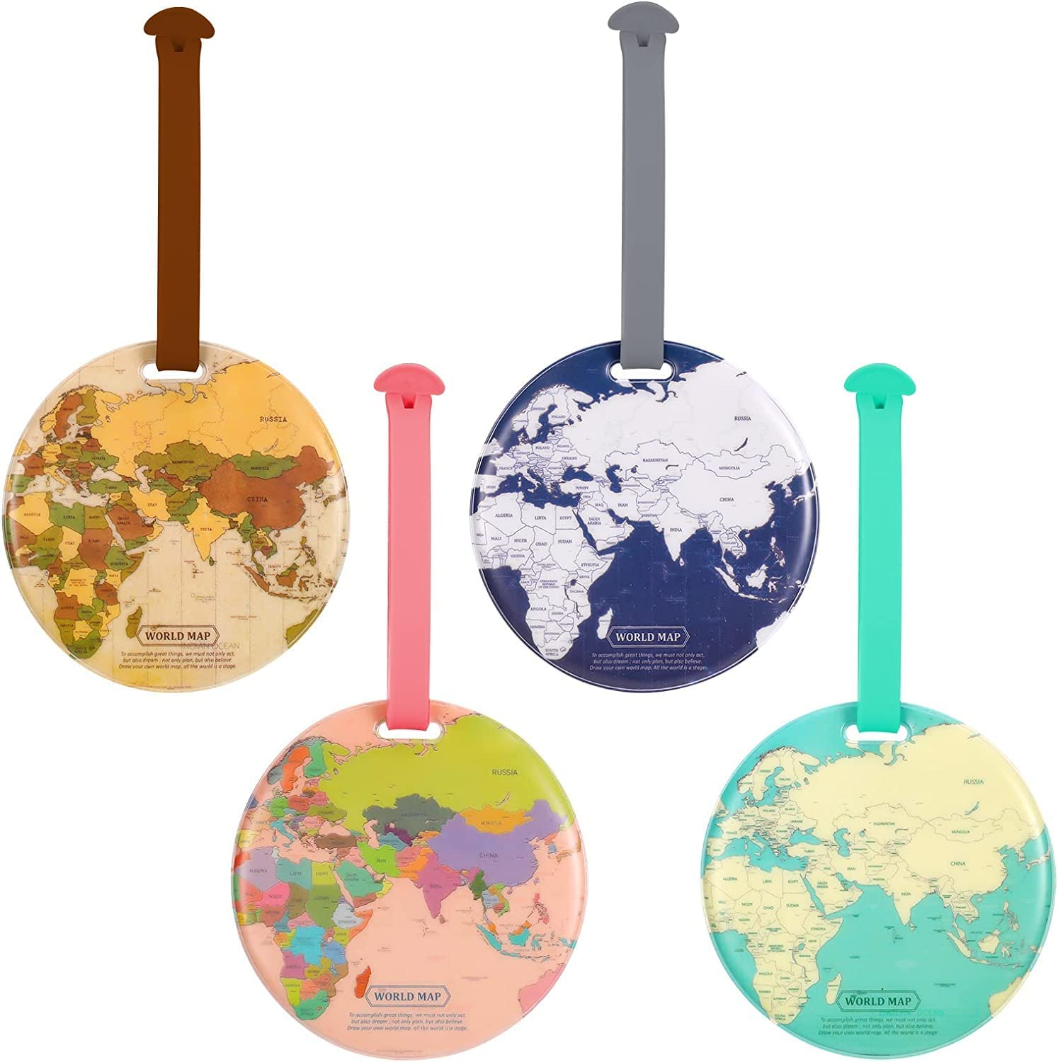 PVC World Map Luggage Tags Suitcase Tags, 4Pcs World Map Travel Luggage Suitcase Labels, round World Map Travel Luggage Tags image number 5