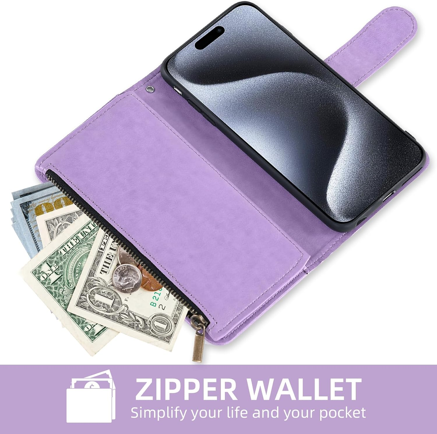 Asuwish Compatible with Iphone 15 Pro 6.1 Inch Wallet Case and Tempered Glass Screen Protector Flip Credit Card Holder Cell Phone Cover for Iphone15Pro 5G I I-Phone I15 Iphone15 15Pro Women Men Purple