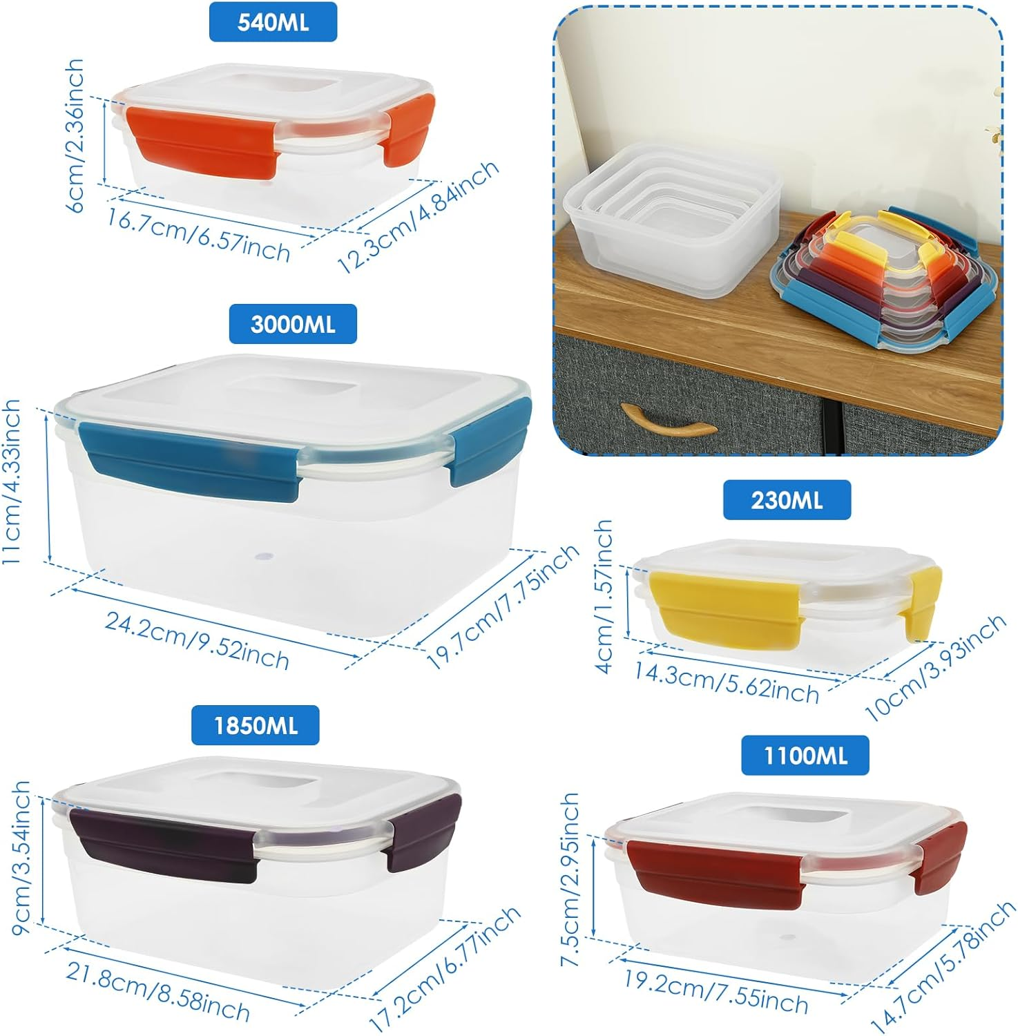 5Pcs Food Container, Silicone PP Food Box, Case Well Sealed Container Keep Fresh Food Box, Box for Kitchen & Organisation image number 5