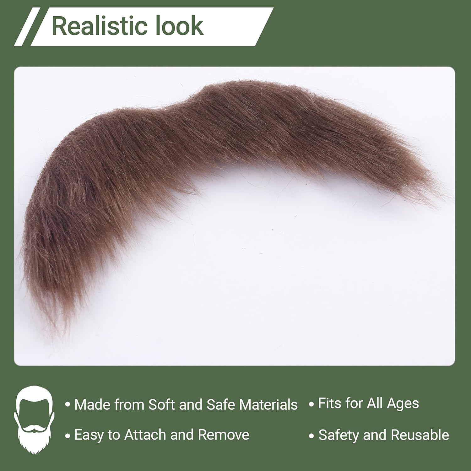 Cosela Fake Mustache Brown Self Adhesive Cosplay Halloween Party Fake Facial Hair image number 5