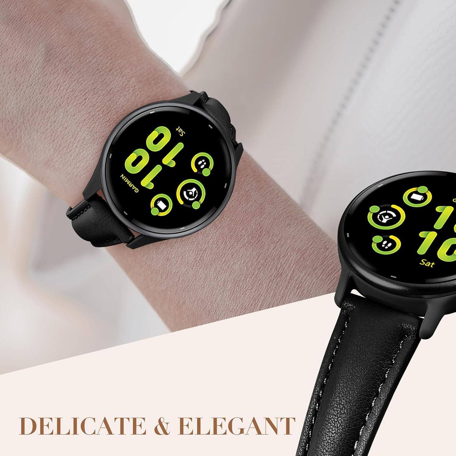 Slim Leather Band Compatible with Garmin Vivoactive 6/Vivoactive 5/3/3 Music, 20Mm Genuine Leather Thin Soft Narrow Replacement Strap for Venu Sq 2/Venu 2 Plus/Forerunner 165/55/245/645 Music