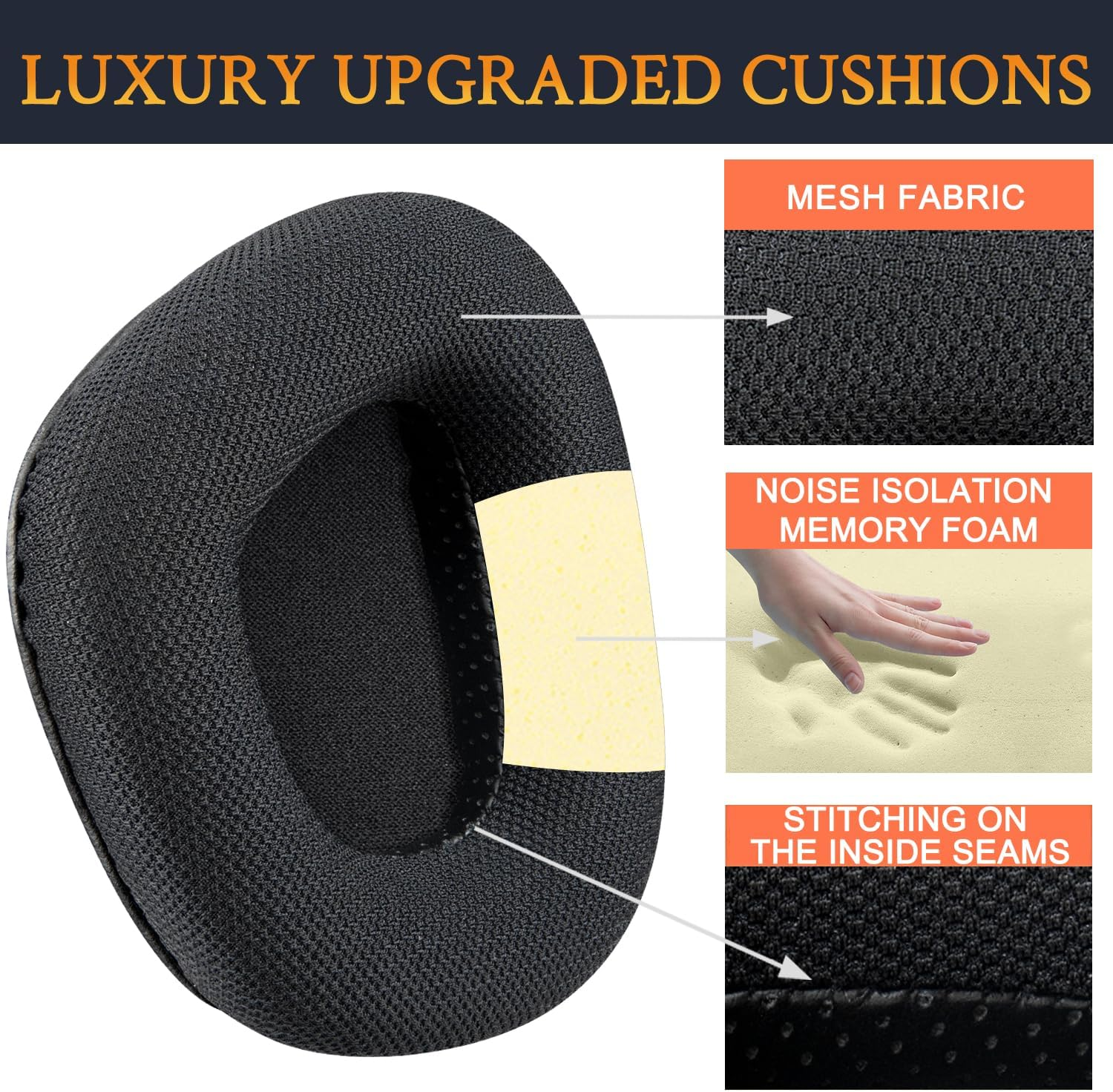 SOULWIT Mesh Fabric Replacement Earpads for Corsair Void/Void V2/Void Pro/Void Elite/Surround Wired & Wireless RGB USB Gaming Headsets, Ear Pads Cushions with Noise Isolation Foam - Black image number 1