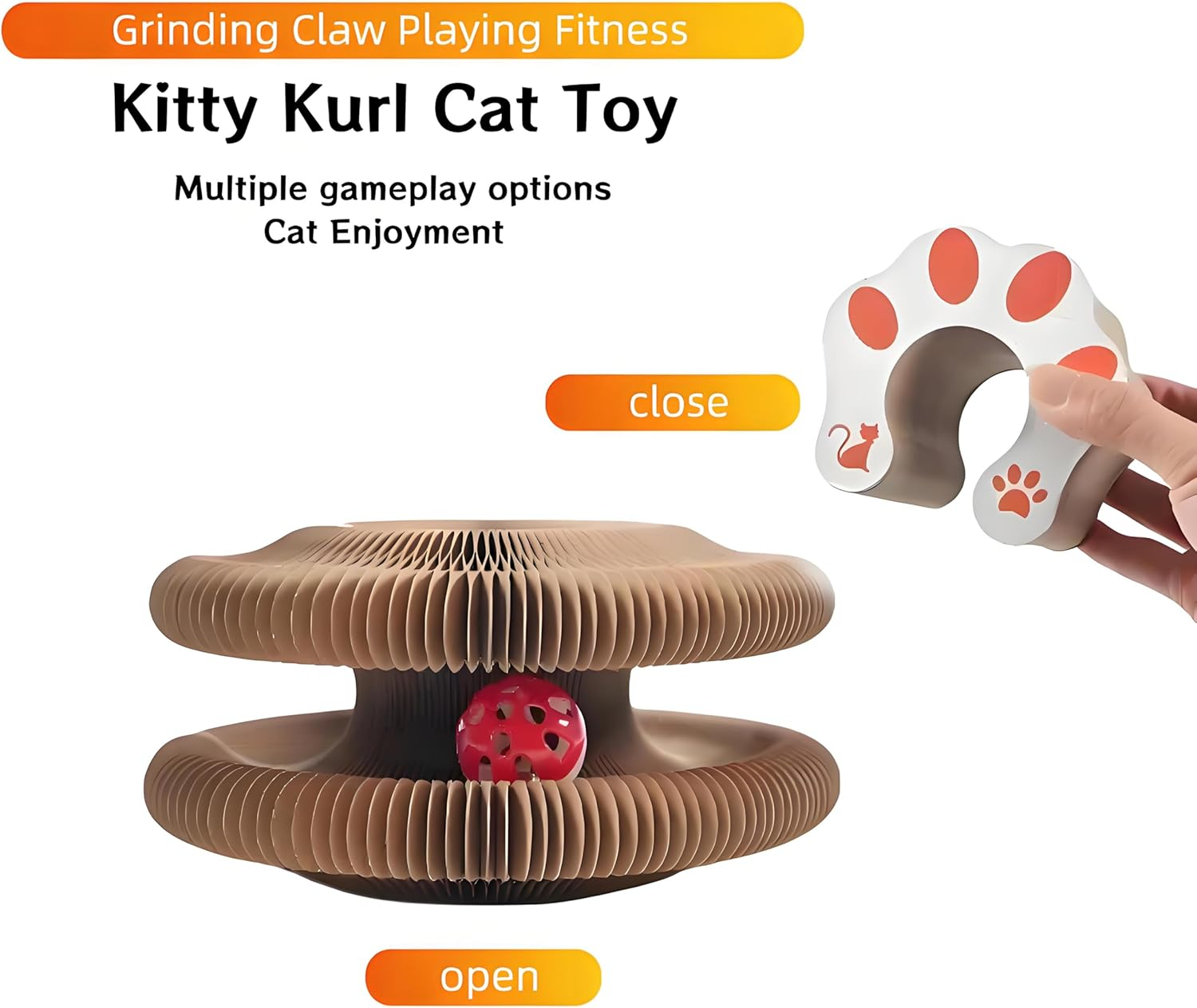2026 New Kitty Kurl Cat Toy Scratcher,Cat Scratching Post,Interactive Magic Organ Cat Scratcher for Indoor Bored Cats,Cardboard Scratch Pad with Ball (1PC) image number 5