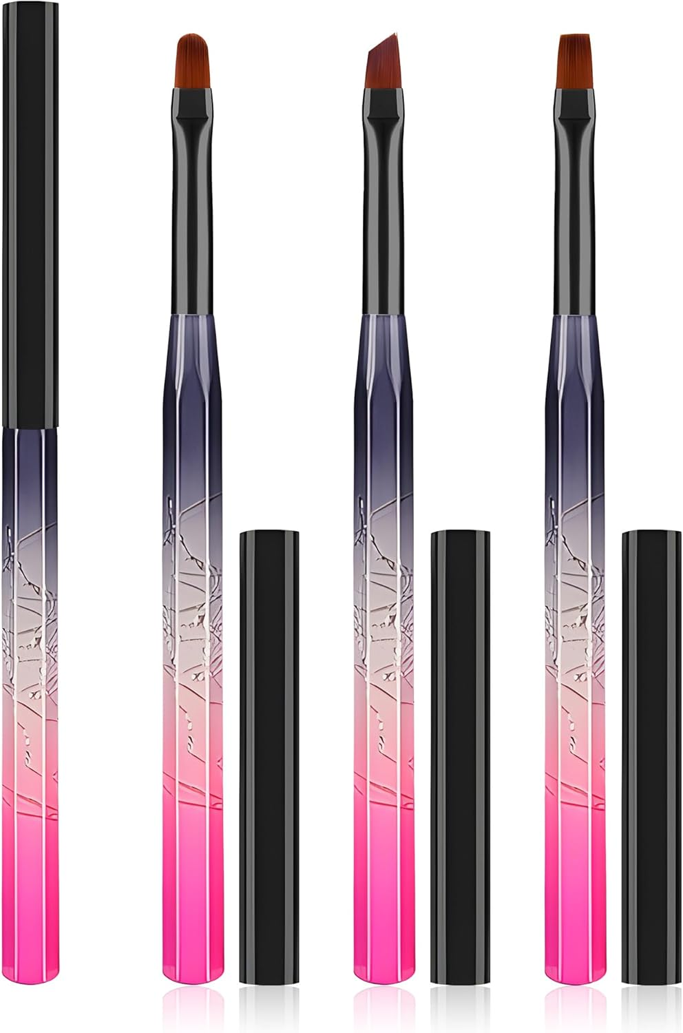 Amilhiton 3PCS Nail Polish Clean up Brush, Round&Flat&Bevel Acetone Resistant Nail Brush for OPI Nail Polish Remover, Fingernail Cleaning Brushes at Home Nail Art and Designs(Gilded Pink) image number 3