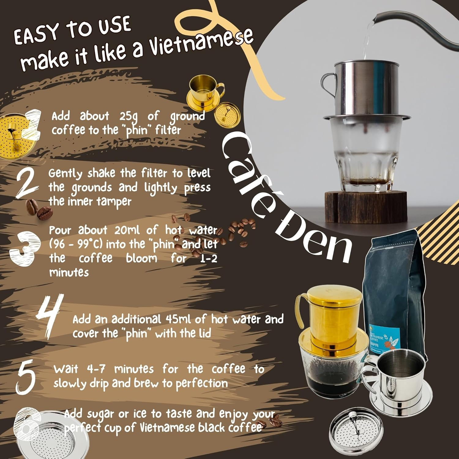 Vietnamese Coffee Phin Filter - Silver, Traditional Portable Stainless Steel Coffee Phin for Authentic Vietnamese Coffee Drip Brewing