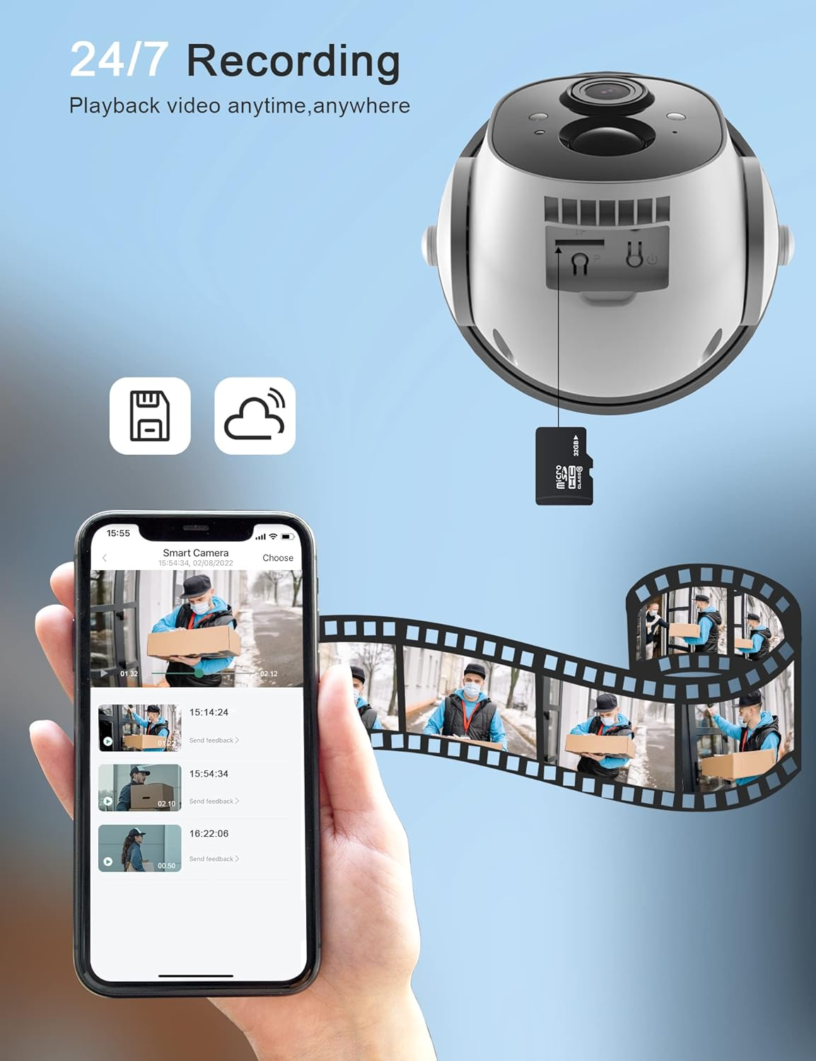 TMEZON 2 Pack Solar Powered Security Camera, Outdoor Wireless 360&deg; PTZ Camera for Home Surveillance with 3MP Night Vision Pan Tilt Solar Powered Two-Way Audio Motion Detection 2.4Ghz Wifi IP65 image number 5