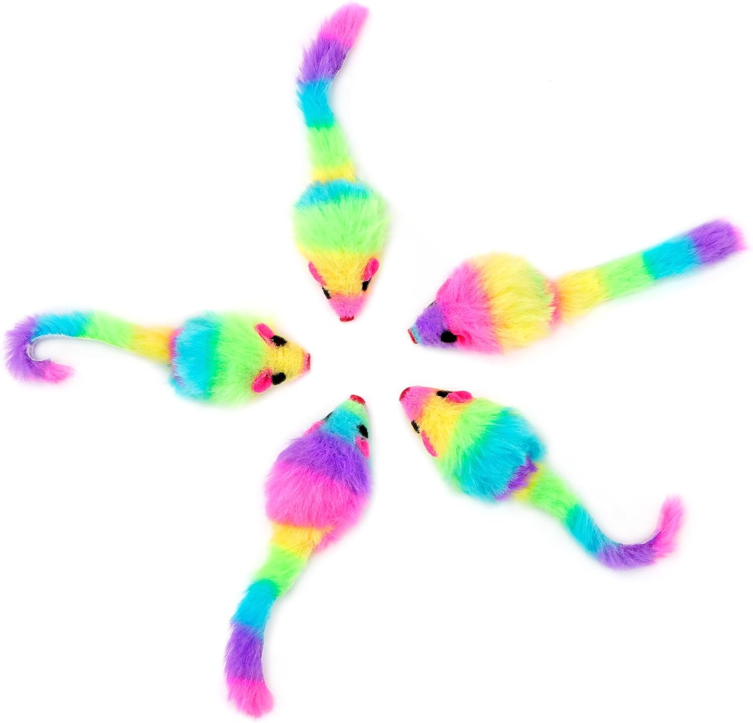 CHIWAVA 36PCS 1.8" Rainbow Color Furry Cat Toy Mice with Rattle Kitten Mouse Interactive Play image number 4