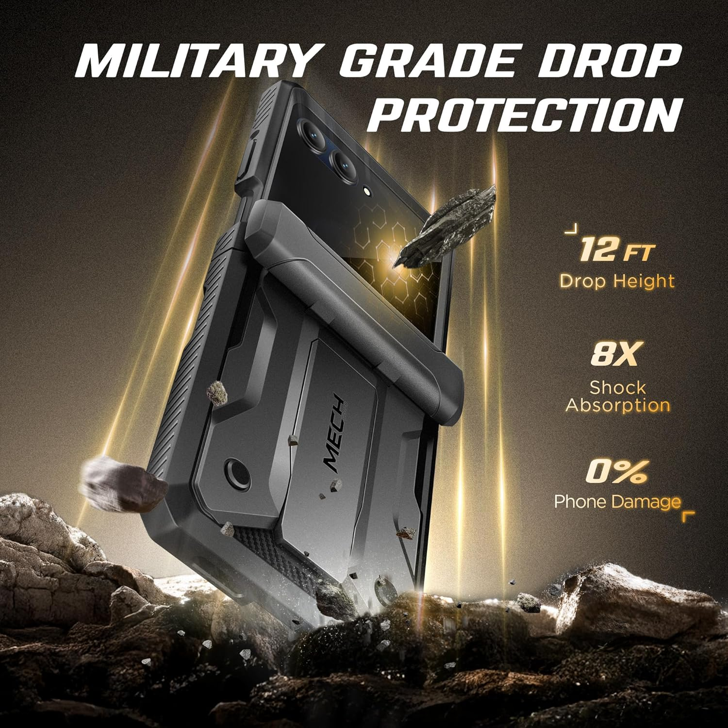 TONGATE for Motorola Razr 2025/Razr 2024 Case with Privacy Screen Protector, [Stand & Belt-Clip] [Hinge Protection Cover] [Anti-Slip], Full-Body Military Grade Protective Phone Case, Black - Black With Privacy Screen Protector image number 4