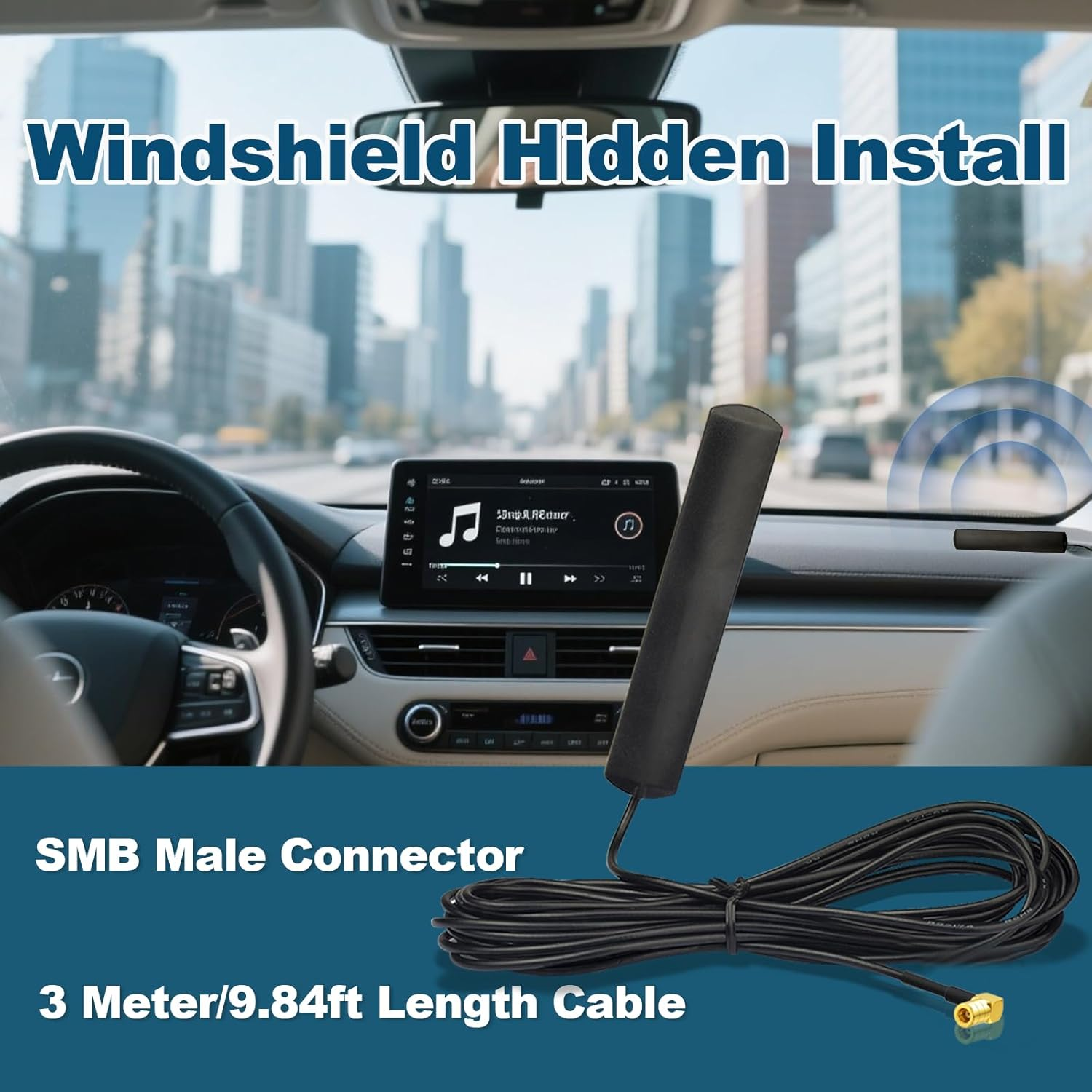 Bingfu DAB Car Aerial SMB Adhesive Mount Hidden Patch Antenna RG174 3M 9.8Ft Coax Cable Compatible for DAB Tuner Radio Pioneer Pure Highway Sony Alpine Technisat Yamah Head Unit image number 1