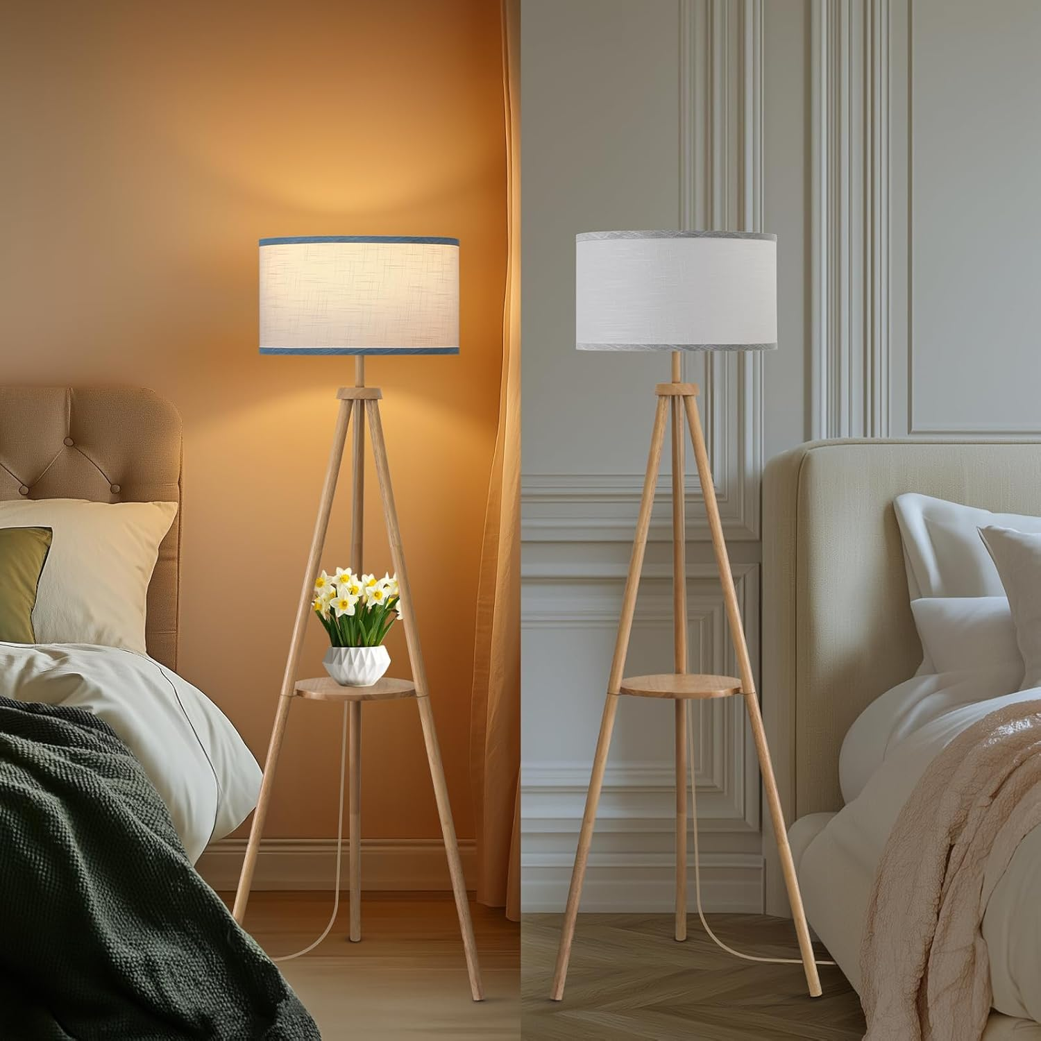 EOEYYOYB Floor Lamp with 3 Light Modes Adjustable&ndash; Wood Tripod Standing Lamp Modern LED Corner Light Lamp with Dimmable Brightness, Perfect for Living Room, Bedroom, and Office, Burlywood - Burlywood image number 4