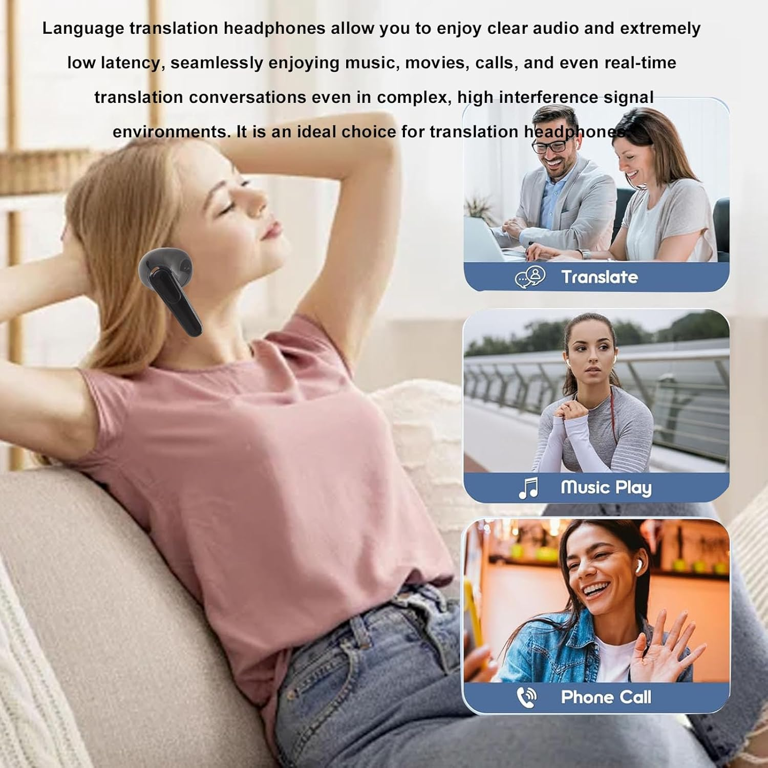 Sxhlseller AI Translation Earbuds, 3 in 1 BT5.3 Noise Cancelling Wireless Stereo Earbuds, 164 Languages Real Time Translator with APP for Travel and Business image number 4