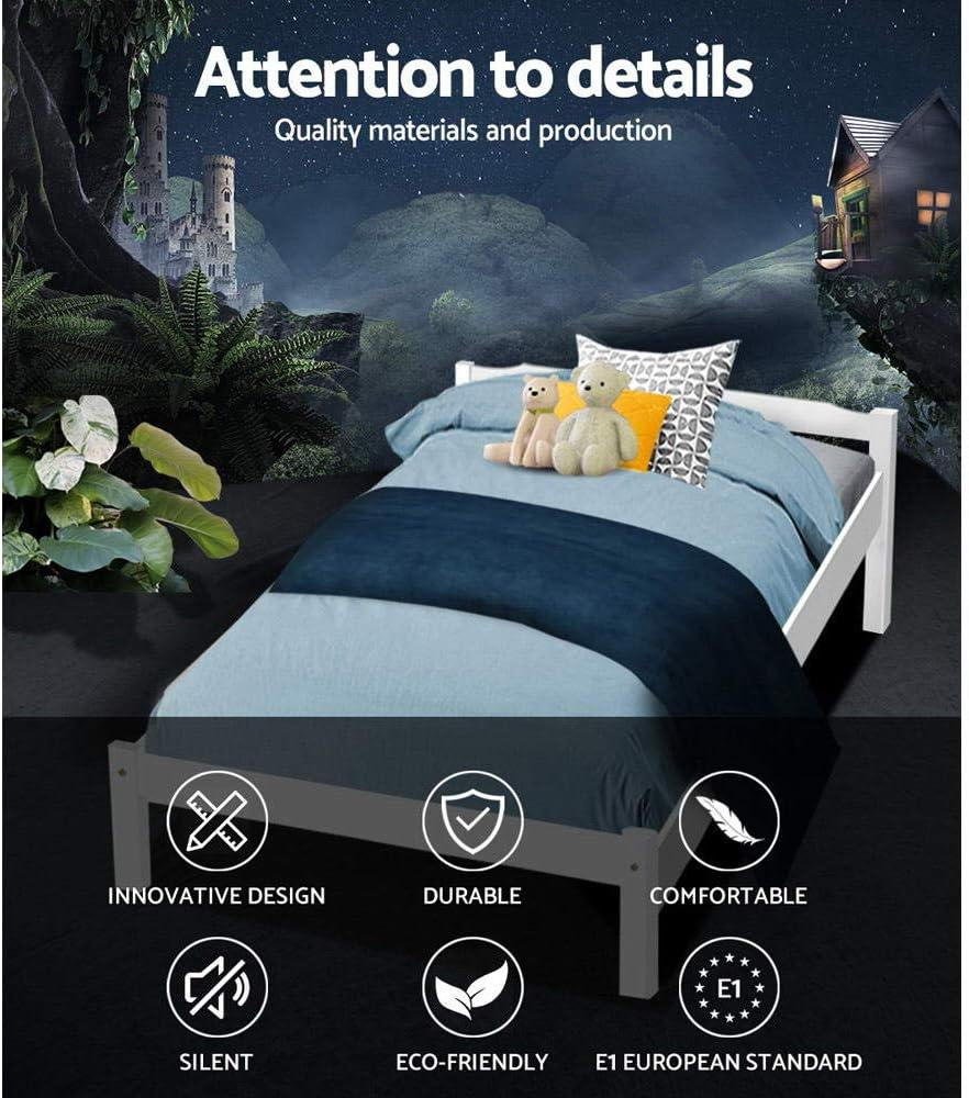 Artiss Bed Frame Wooden Single, White Single Bed Base with 26Cm of Storage Space, Sturdy Timber Bed Frame, Solid Pine Wood Platform，Platform Base with Headboard for Guest Room, No Box Spring Needed image number 5