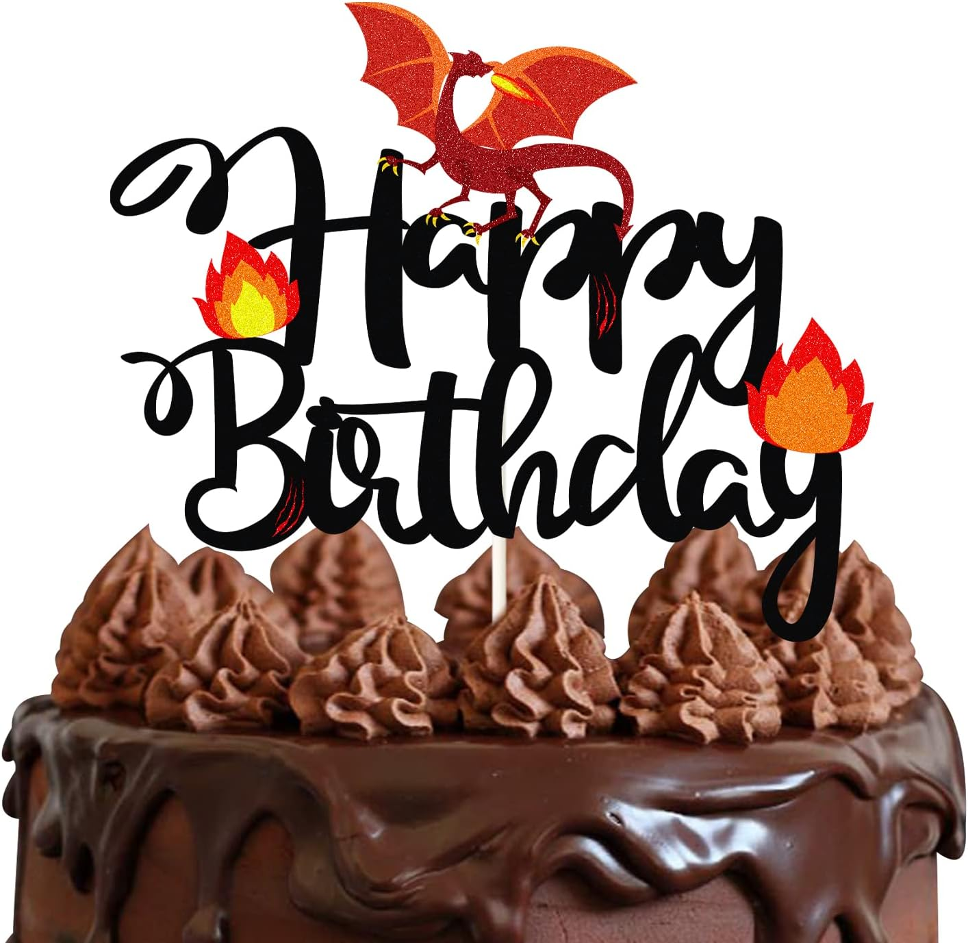 Black Glitter Dragon Happy Birthday Cake Topper,Dragon Knight Theme Birthday Party Cake Decor for Kids Boy or Girl,Happy Birthday Party Decorations Supplies image number 3