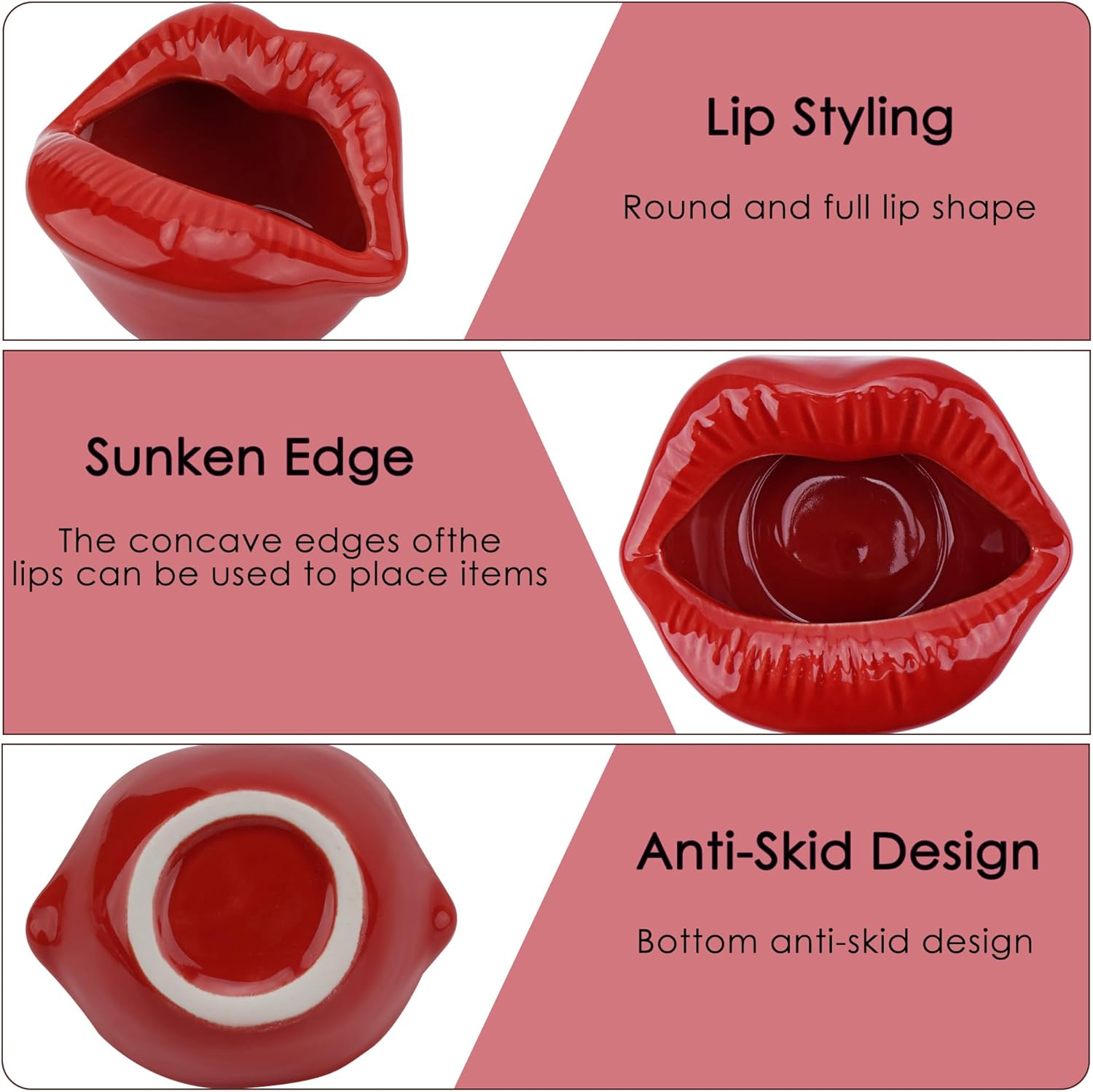 Biiange Ceramic Red Lips Lipstick Ring Holder, Lip Ceramic Holder, Suitable for Storing Cosmetics, Hair Clips, Jewelry as Gifts for Women, Birthdays, and Valentine'S Day (Red) image number 3