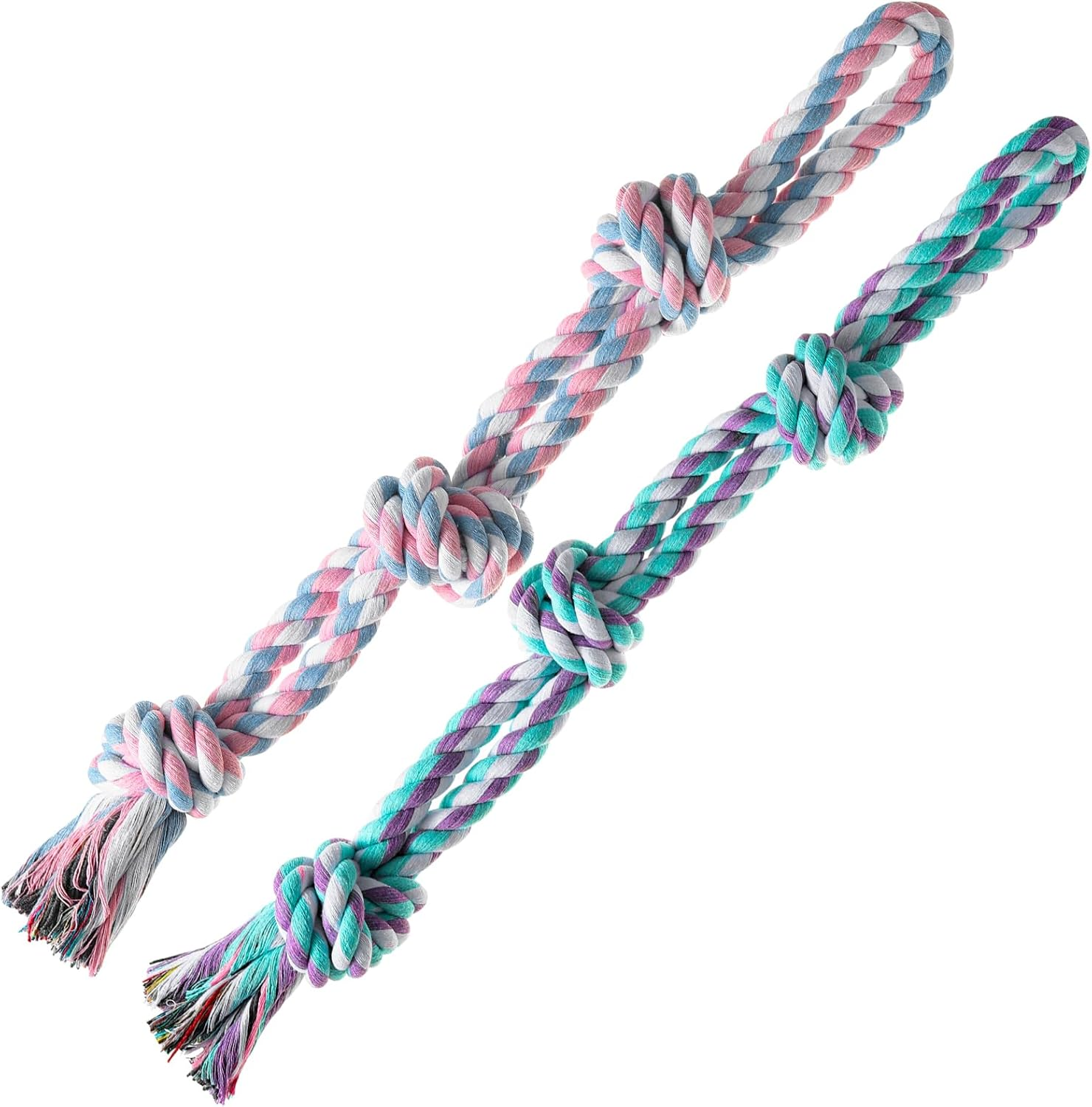 XIGOU Dog Rope Toys 2 Pcs Indestructible Dog Toys, Dog Chew Toys for Aggressive Chewers, Tough Puppy Teething Chew Toys for Boredom, Dental Cleaning Tug of War Dog Toy, Great for Small to Large Breed