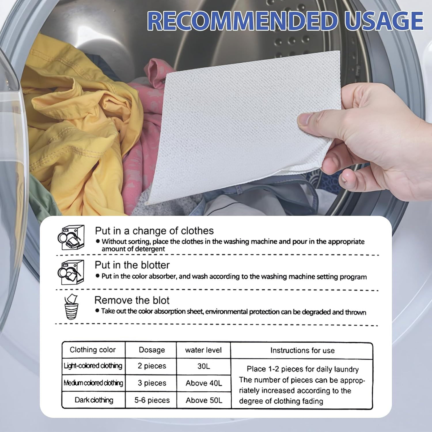 Fiohiros Colour Catchers Laundry Sheets,100 Count Dye Trapping Sheets for Washing Machine,Wash Dark Clothes Trapping Dye image number 1