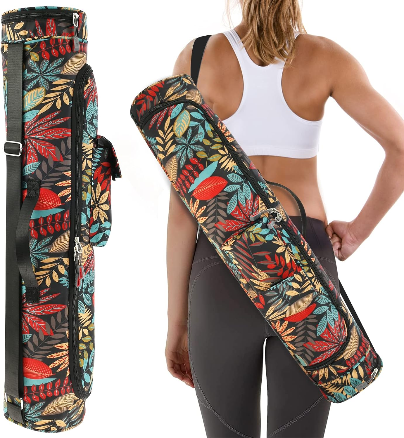 Yoga Mat Bag Yoga Mat Carrier Bag Portable Yoga Mat Carrier Bag for Most Yoga Mats with Storage Pockets with Adjustable Strap for Women Men Yoga Duffle image number 3