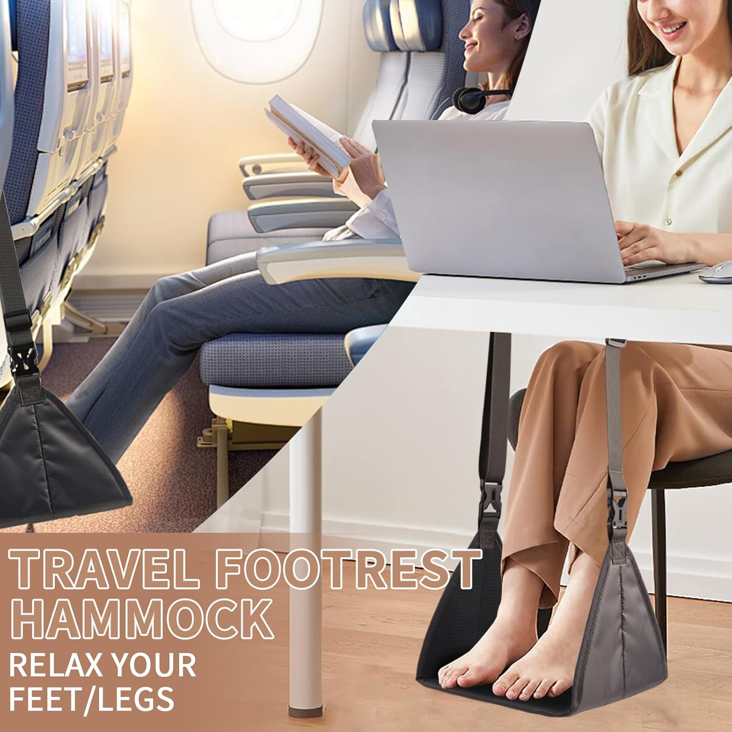 New Upgrade Airplane Footrest with No Feet Clashing, Portable Base Designed Foot Hammock, Travel Essentials Carry-On Adjustable Height Foot Rest Accessories image number 2