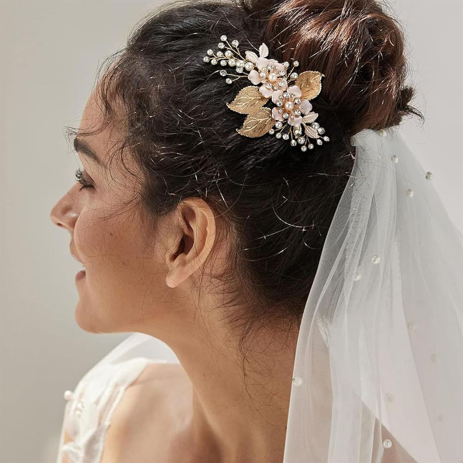 Dinghaole Gold Wedding Hair Clip, Crystal Pearl Hair Pins Accessories, for Women Girls Brides Bridesmaid Hair Pieces Comb Proposal Prom Birthday Party Accessories Decorative image number 1