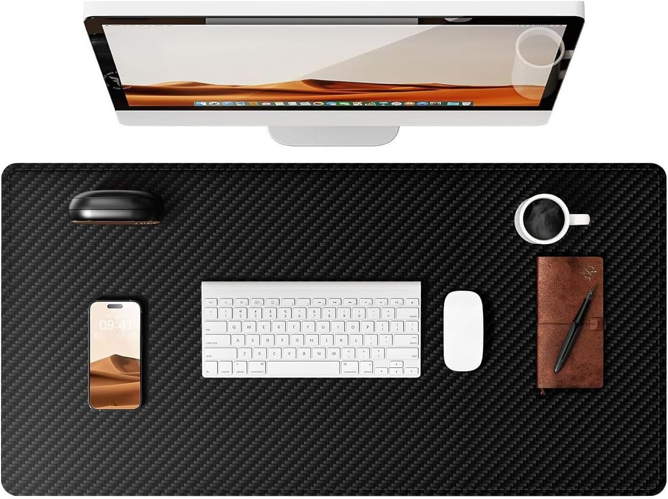 WEKUBA Desk Mat, Dual-Sided Carbon Fiber Texture & Pad Natural Cork Desk Pad, 80 X 40Cm Leather Computer Desk Mat, Non-Slip, Waterproof, Dirt-Resistant for Home Office Accessories image number 3