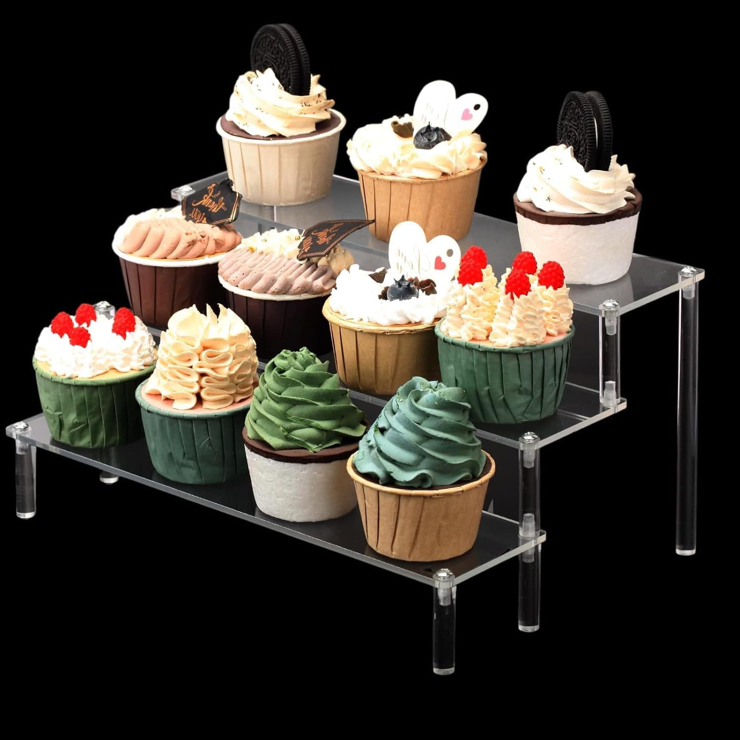 Acrylic Display Risers,3-Tier Clear Display Stand, Clear Display Riser Shelf Small Mini Display Stand for Organizer ,Party, Makeup Organization and Decoration image number 3