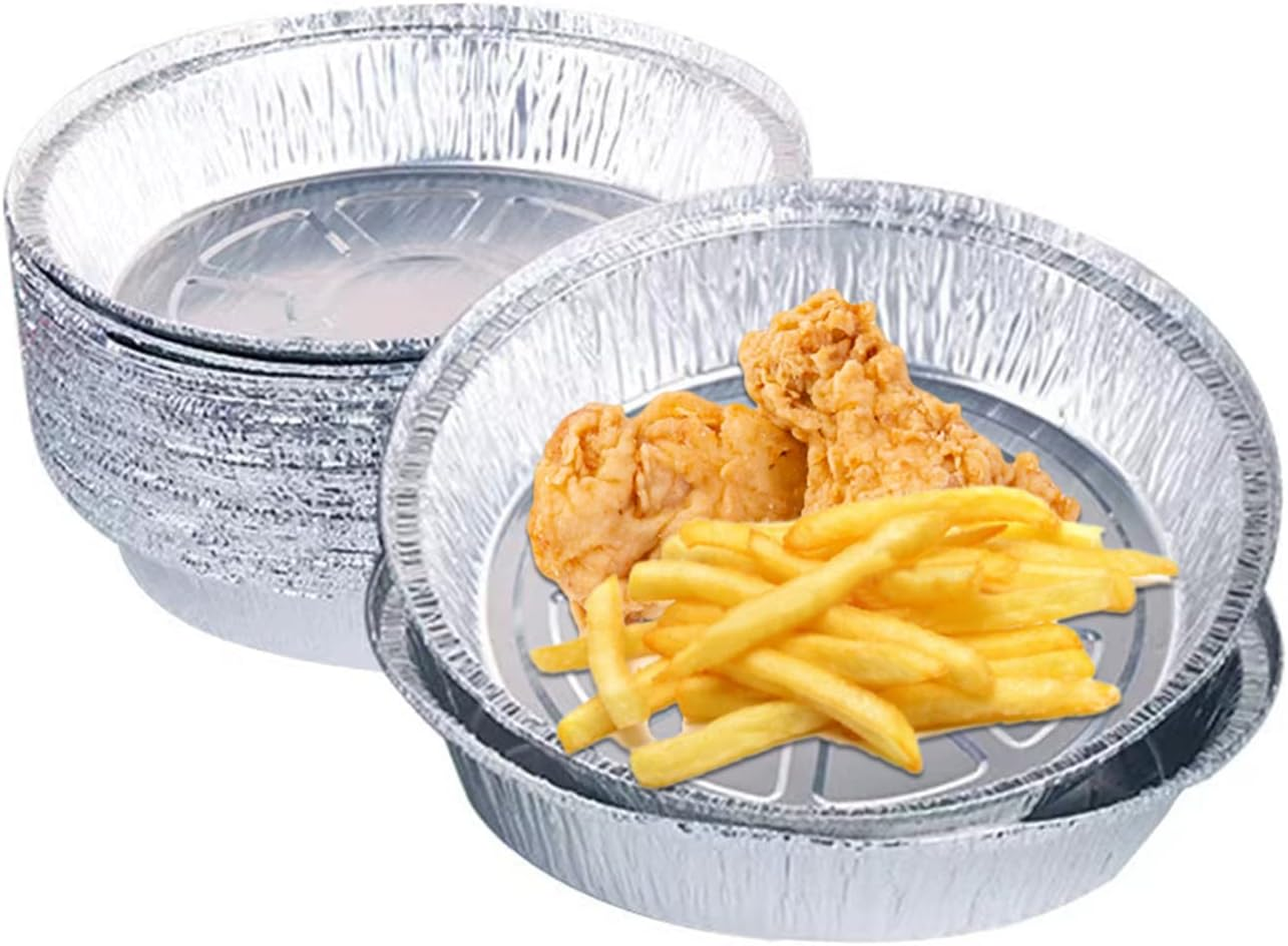 50Pcs round Foil Trays, Disposable Foil Baking Trays, Aluminium Foil Tray Containers, Oven Air Fryer round BBQ Oilproof 8Inch Aluminum Foil Liner Roasting(Size:20.3Cm/8Inch) image number 4