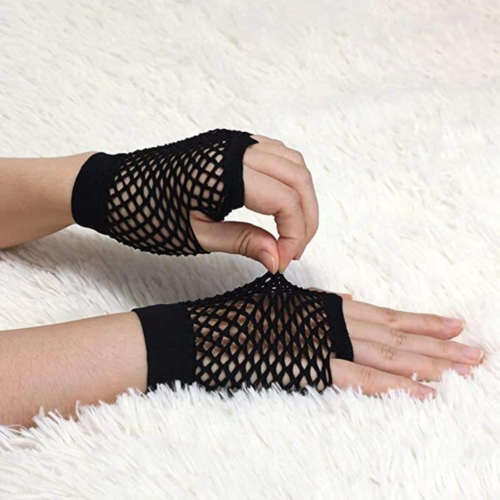 Women'S 70S 80S Wrist Length Fishnet Fingerless Gloves, Black (Pack of 24) image number 3