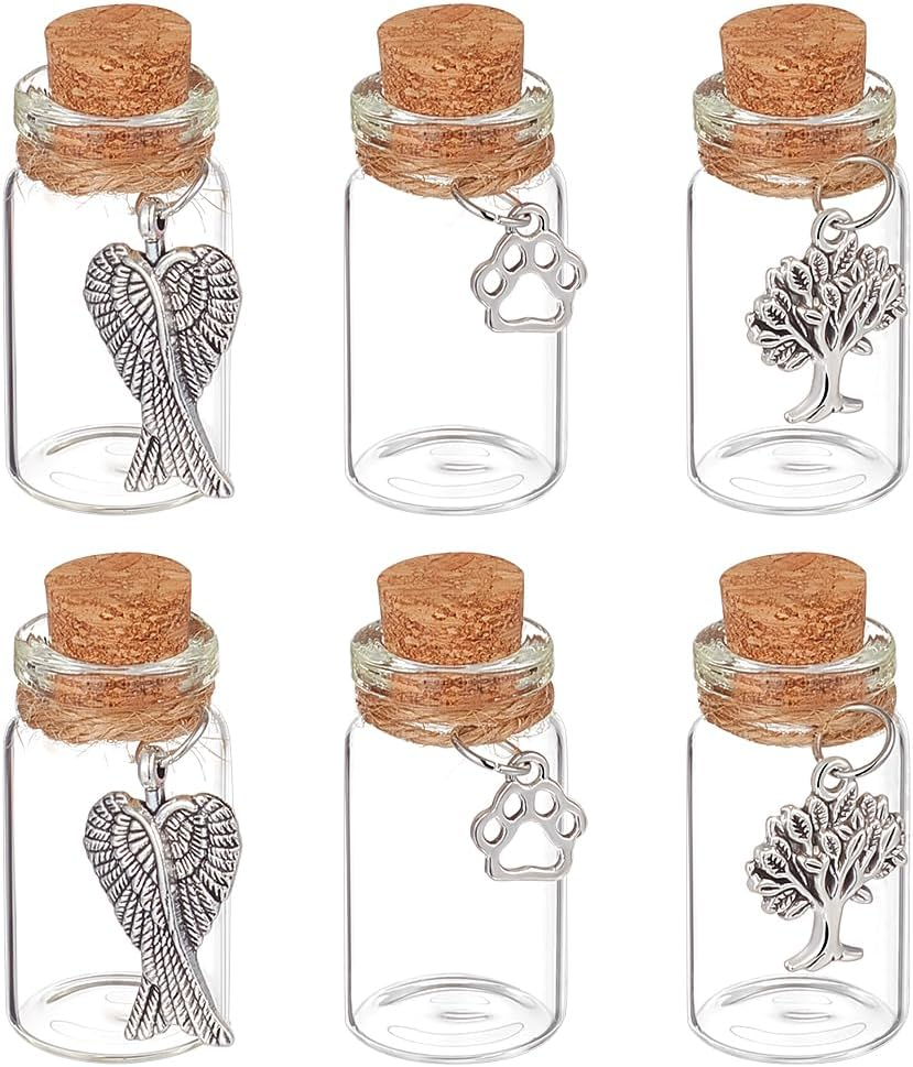 WEBEEDY 6 Pcs Memorial Bottle for Pet,Pet Memorial Urns Small Glass Jars Dogs & Cats Memorial Glass Keepsake with Silver Pendant for Pet Owner Remembrance Sympathy Condolence Gift image number 2